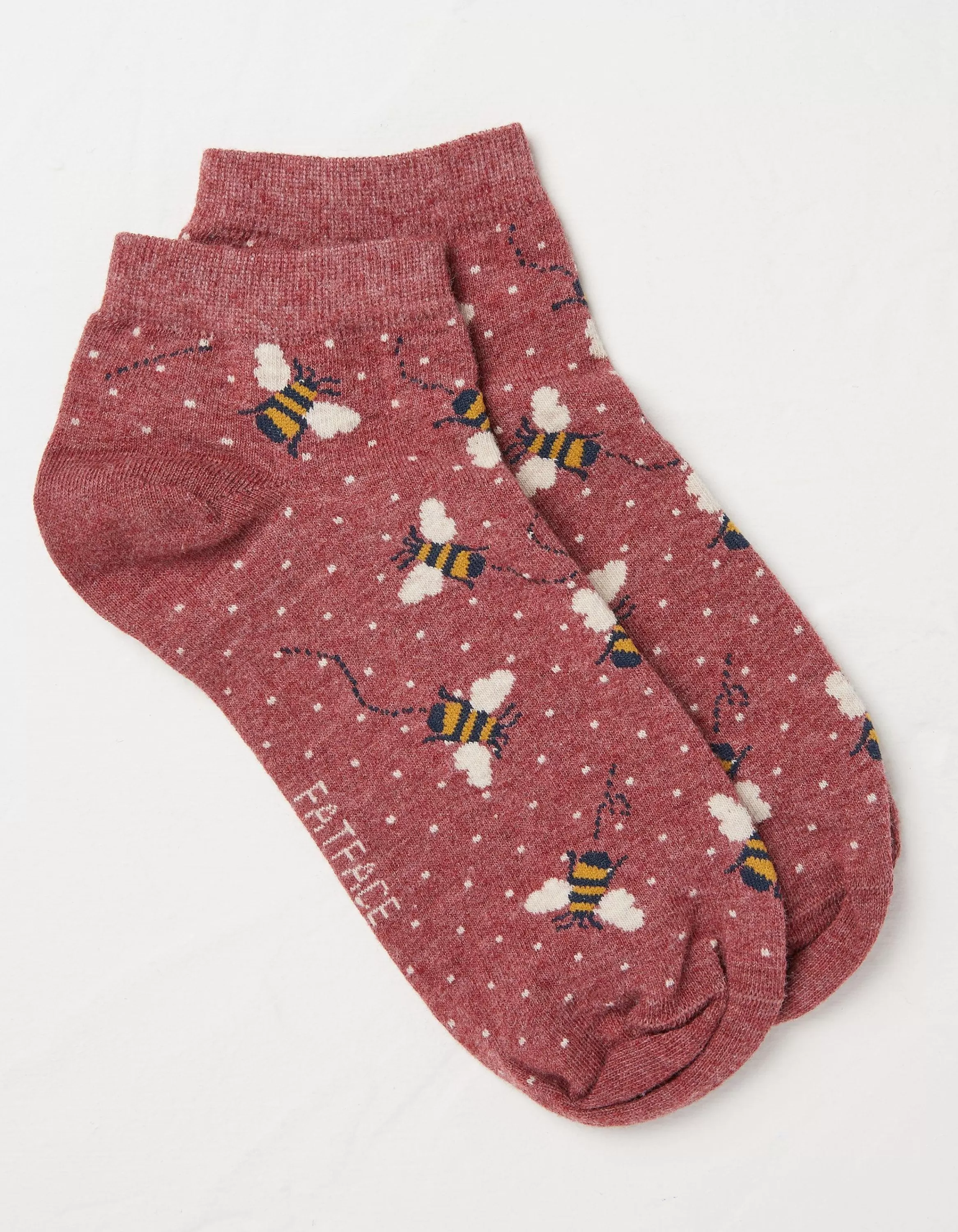 Cheap FatFace 1 Pack Bee Spot Trainer Socks Burgundy Marl