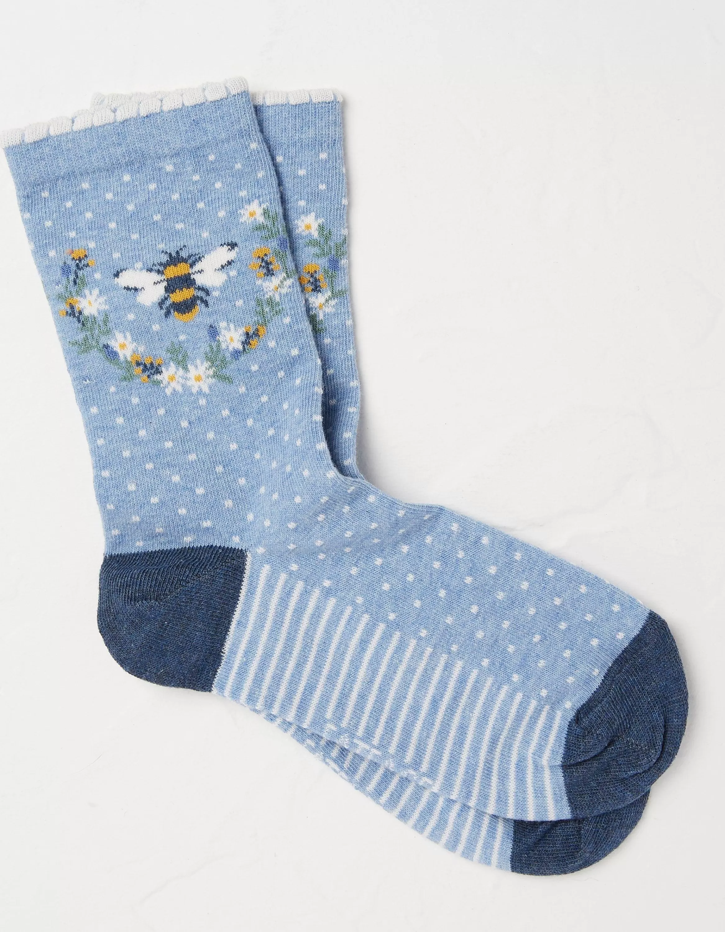 Best Sale FatFace 1 Pack Bee Wreath Socks Light Blue Marl