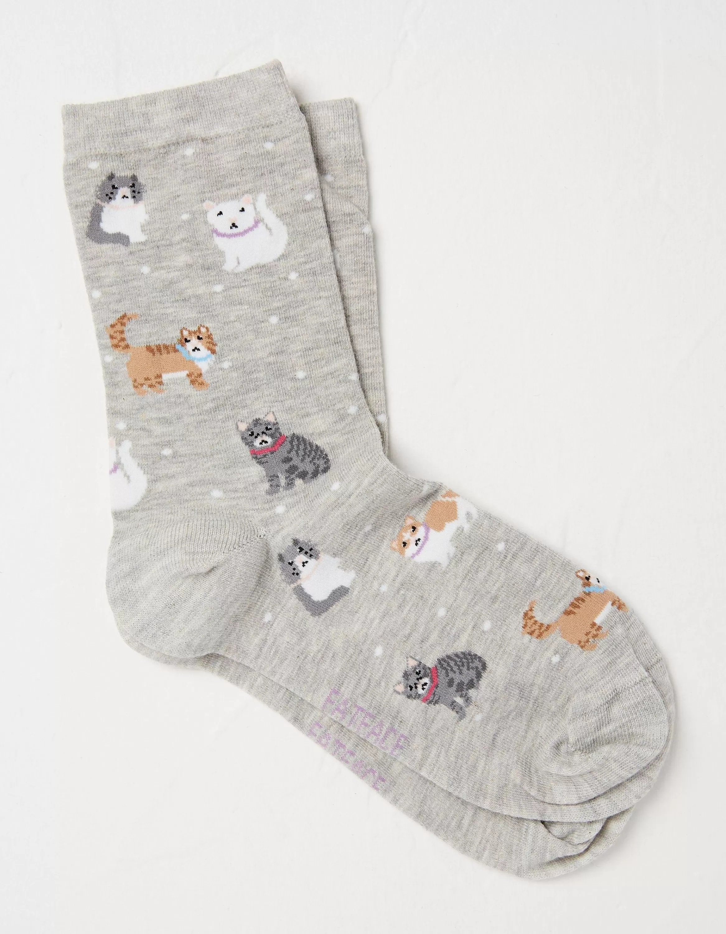 Outlet FatFace 1 Pack Cat Socks Grey Marl