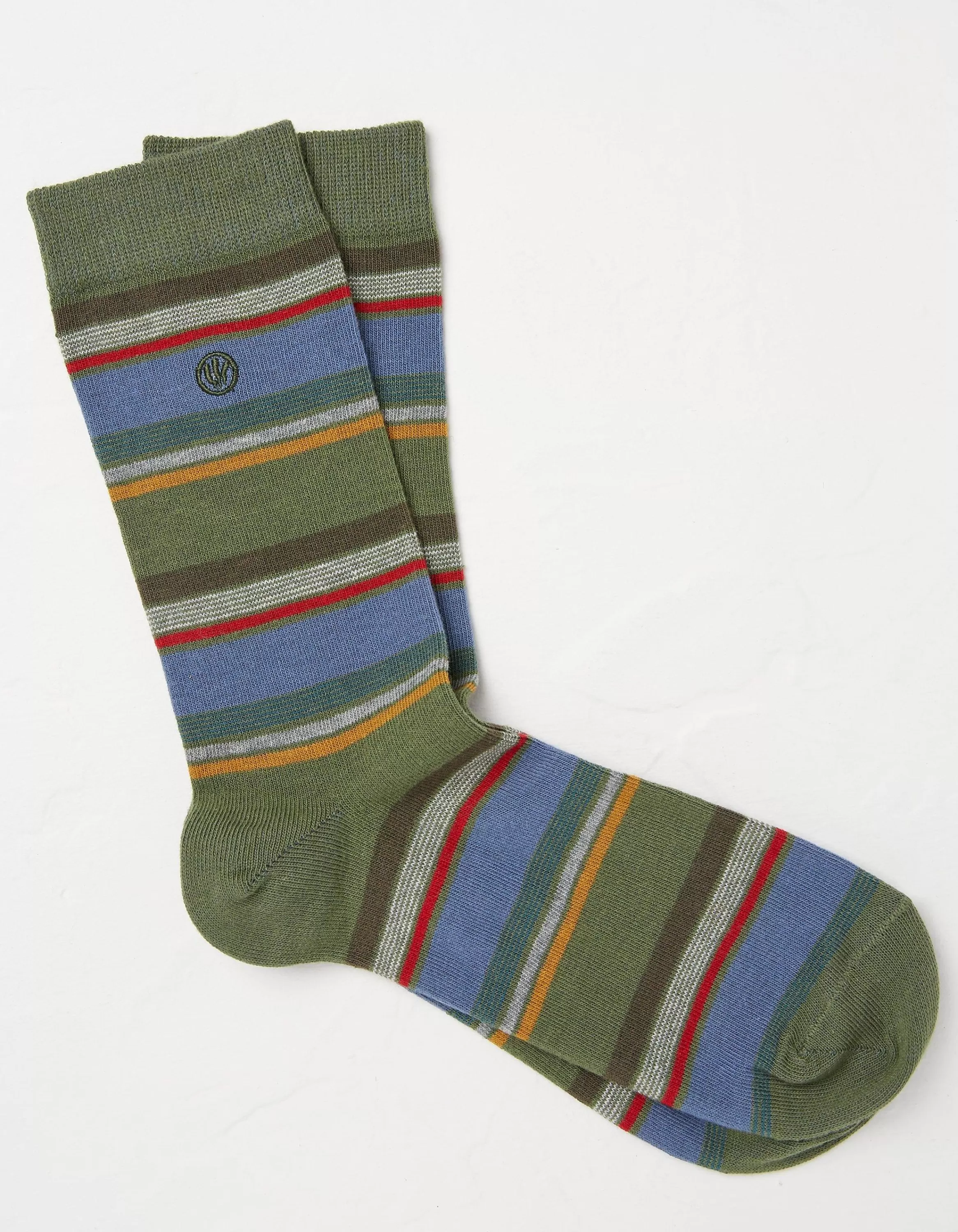 New FatFace 1 Pack Christian Multi Stripe Socks Khaki Green