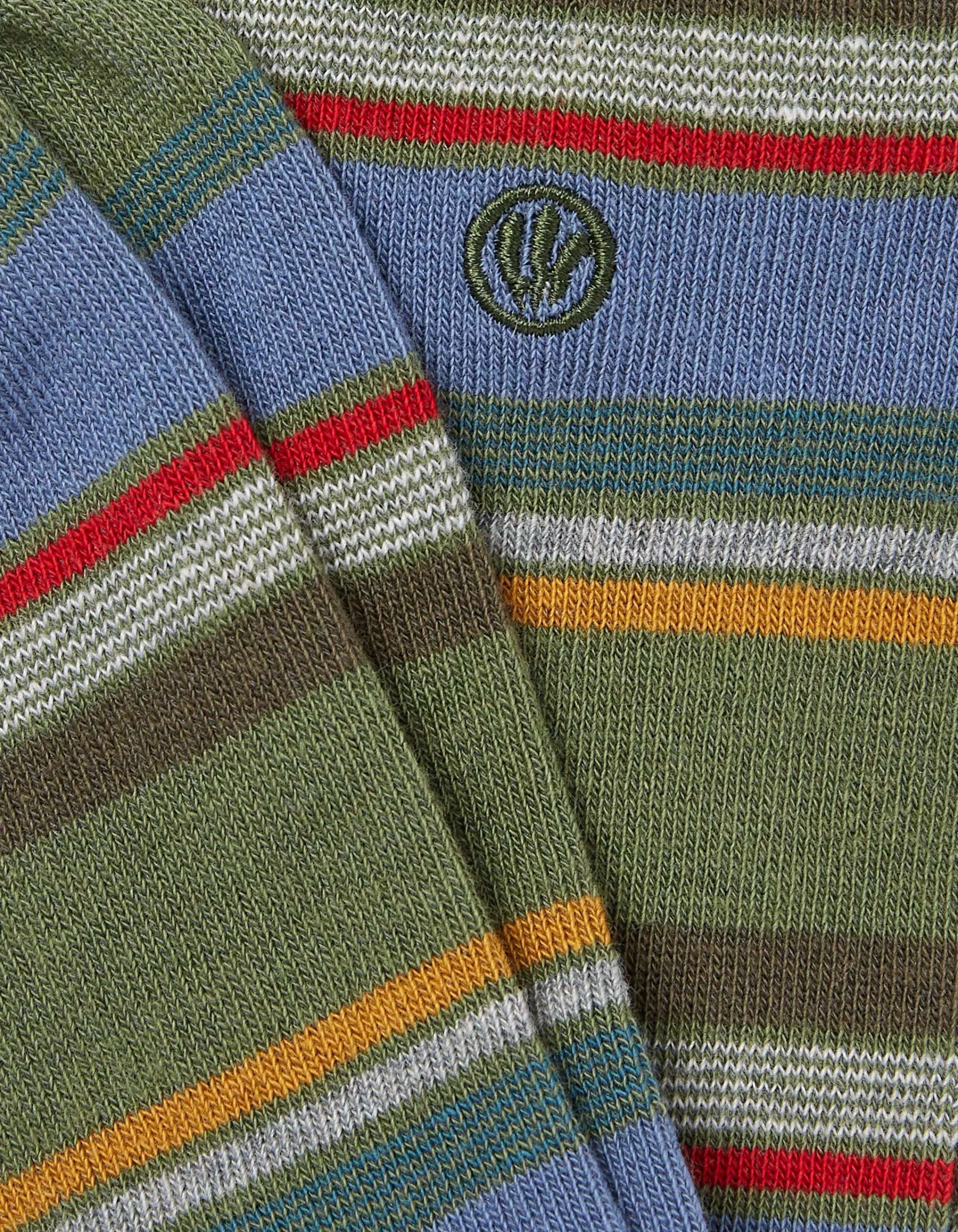 New FatFace 1 Pack Christian Multi Stripe Socks Khaki Green