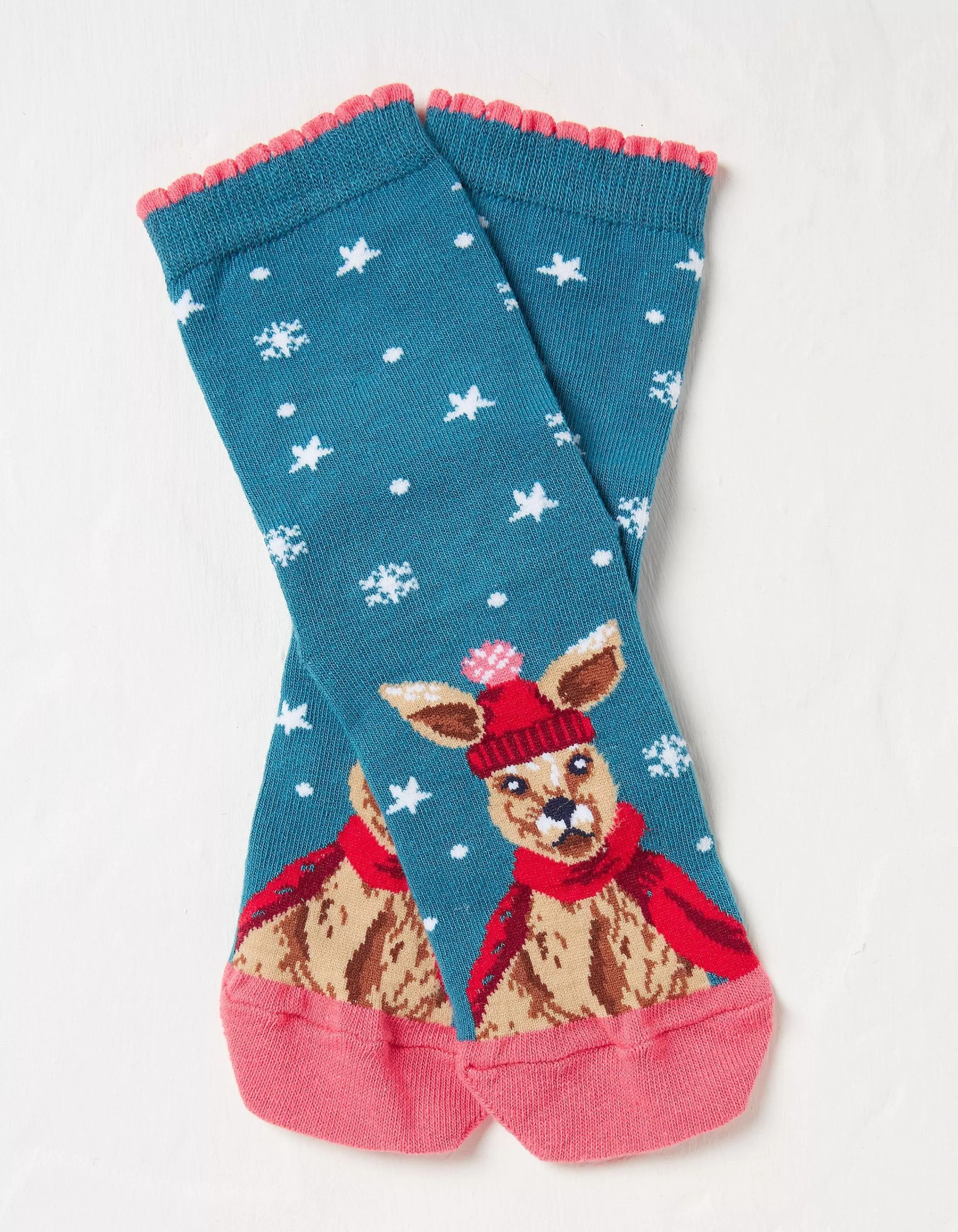 Fashion FatFace 1 Pack Christmas Kangaroo Socks Teal Green