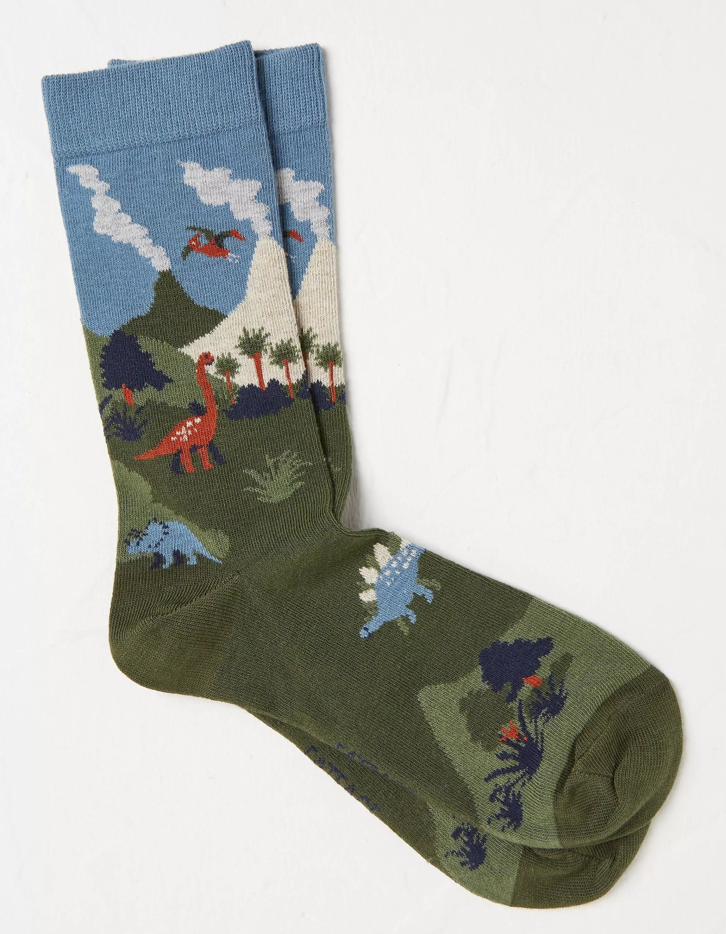 Store FatFace 1 Pack Dinosaur Scene Socks Khaki Green