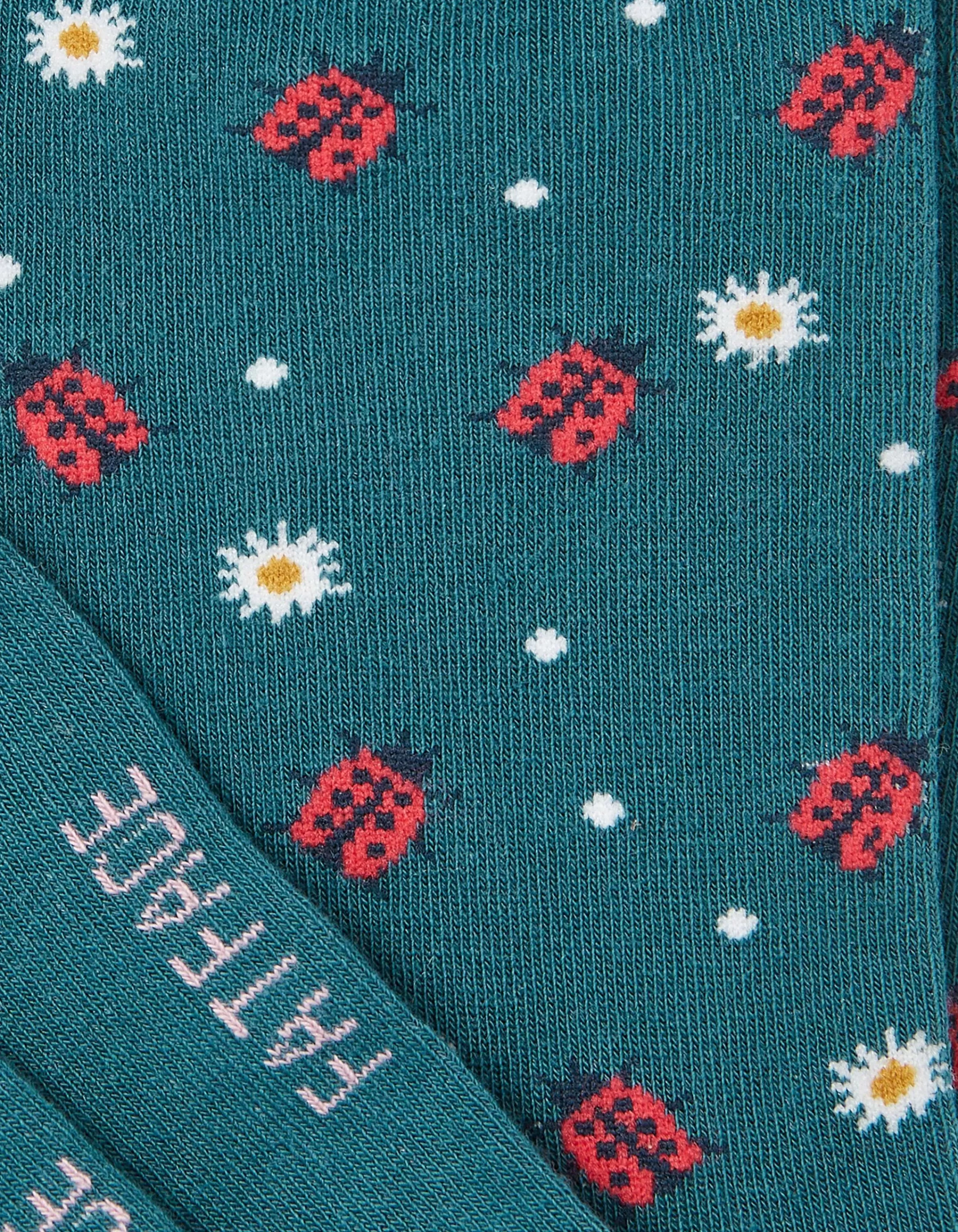 Outlet FatFace 1 Pack Ditsy Ladybird Socks Light Teal Green