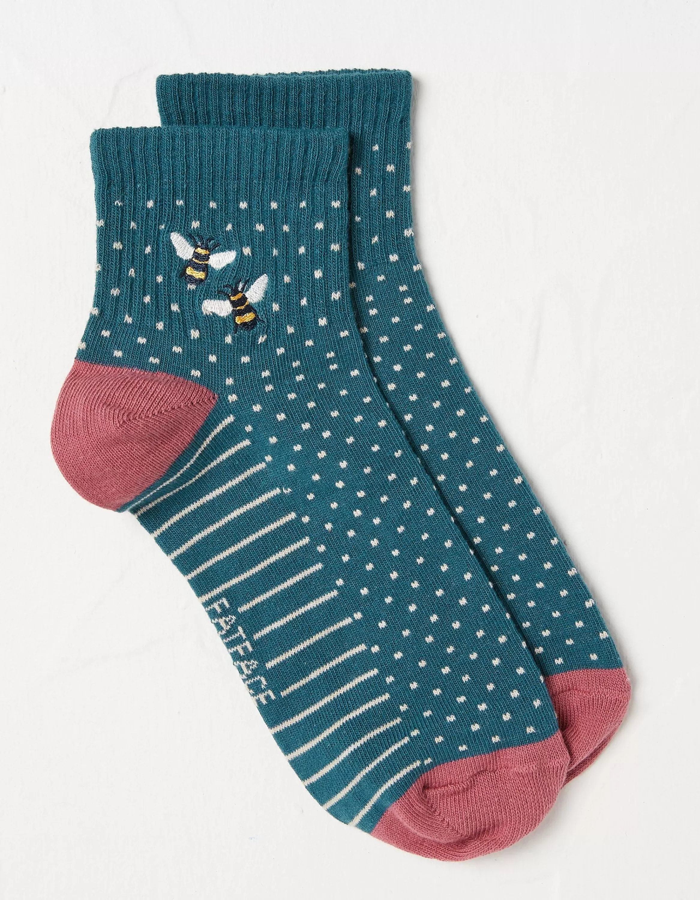 Sale FatFace 1 Pack Embroidered Bee Rib Socks Teal Green