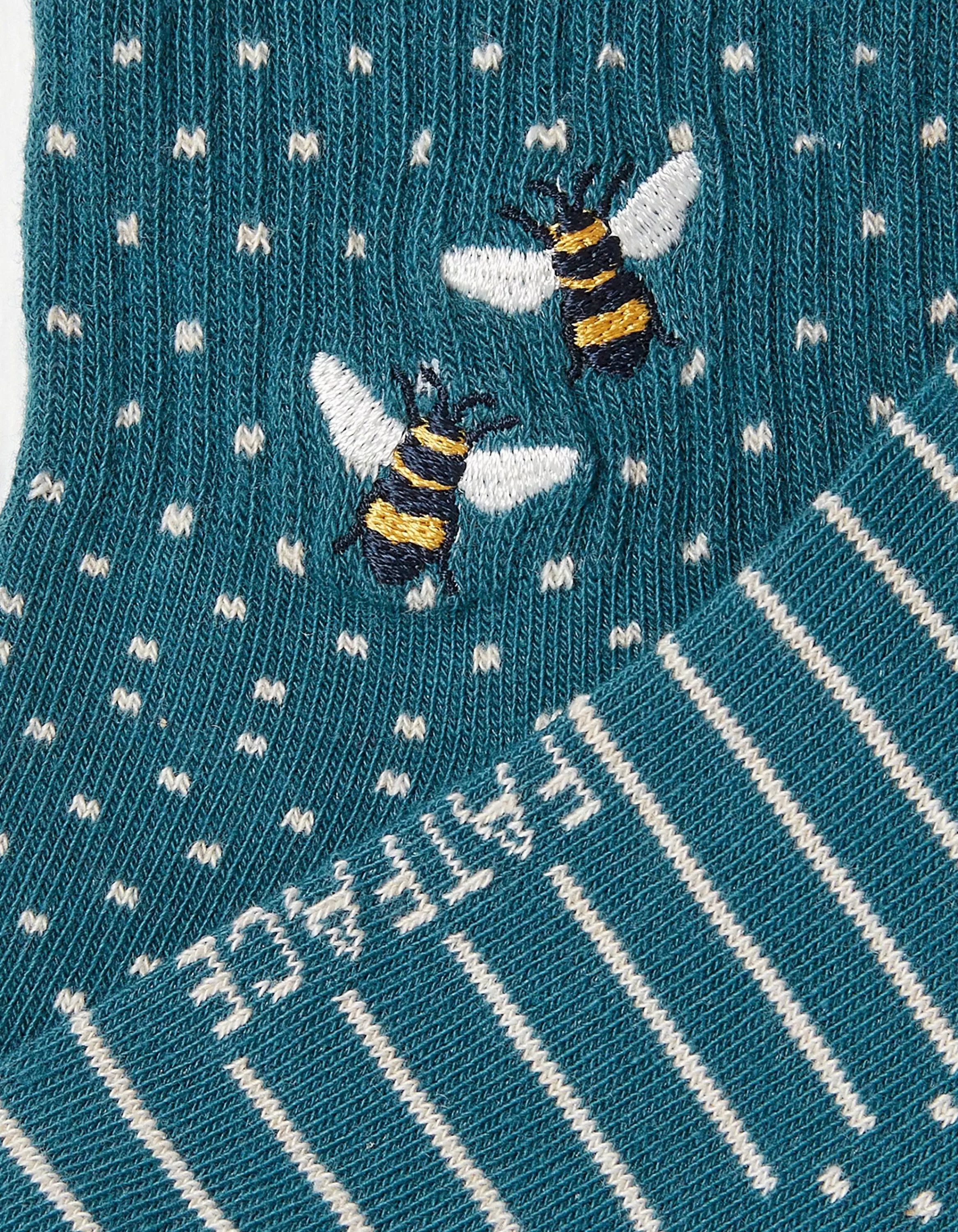 Sale FatFace 1 Pack Embroidered Bee Rib Socks Teal Green