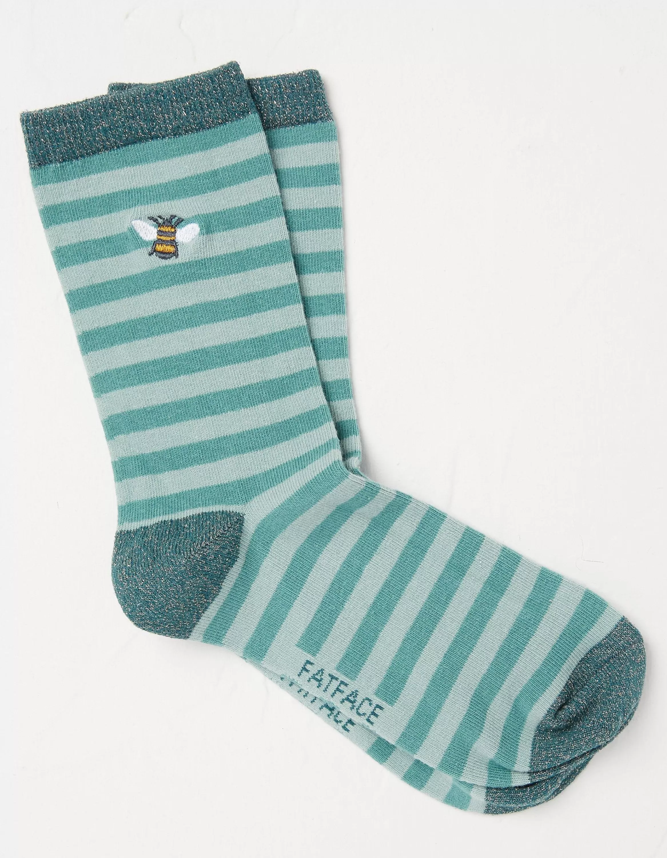 Cheap FatFace 1 Pack Embroidered Bee Stripe Socks Green Haze