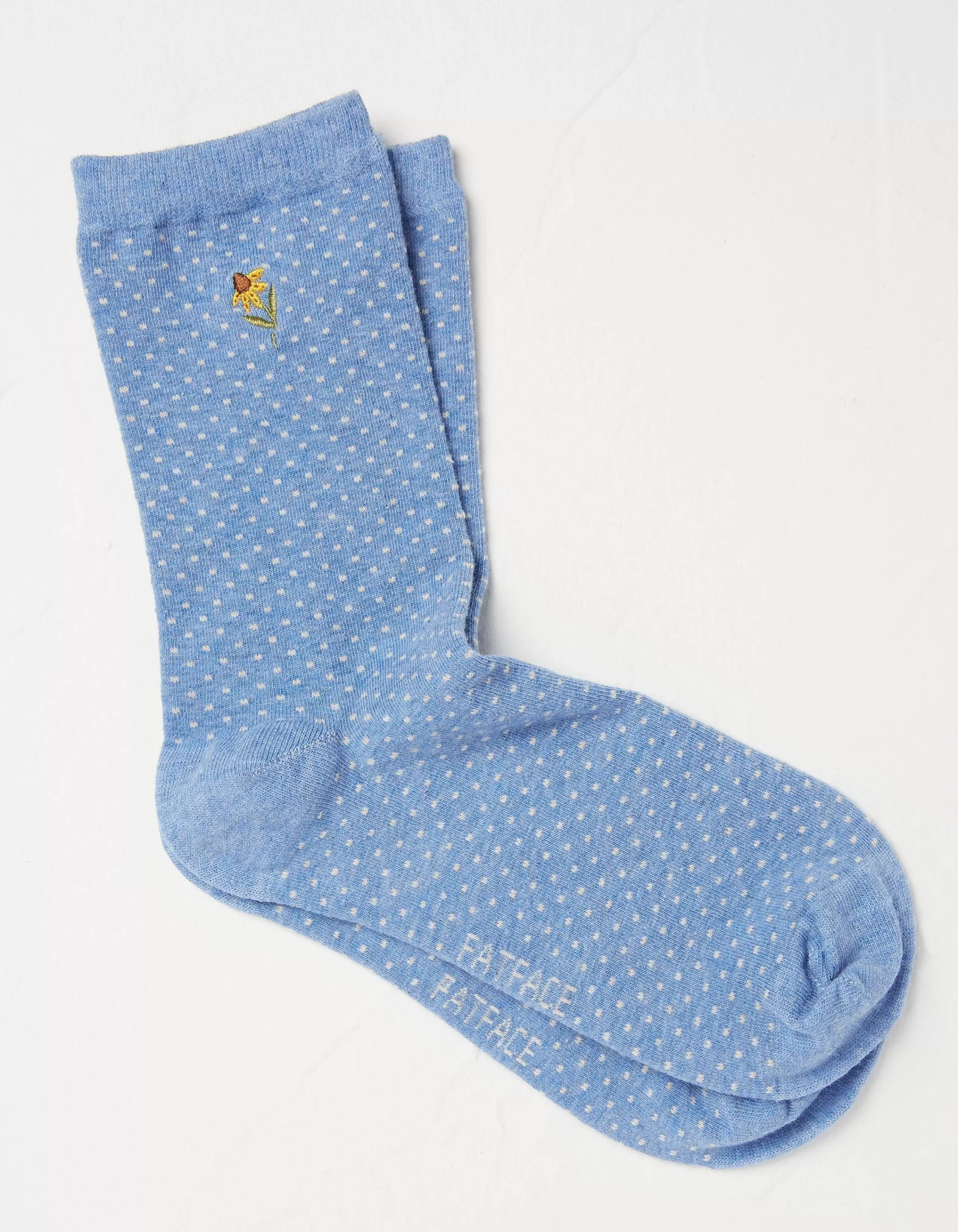 Hot FatFace 1 Pack Embroidered Sunflower Socks Light Blue Marl