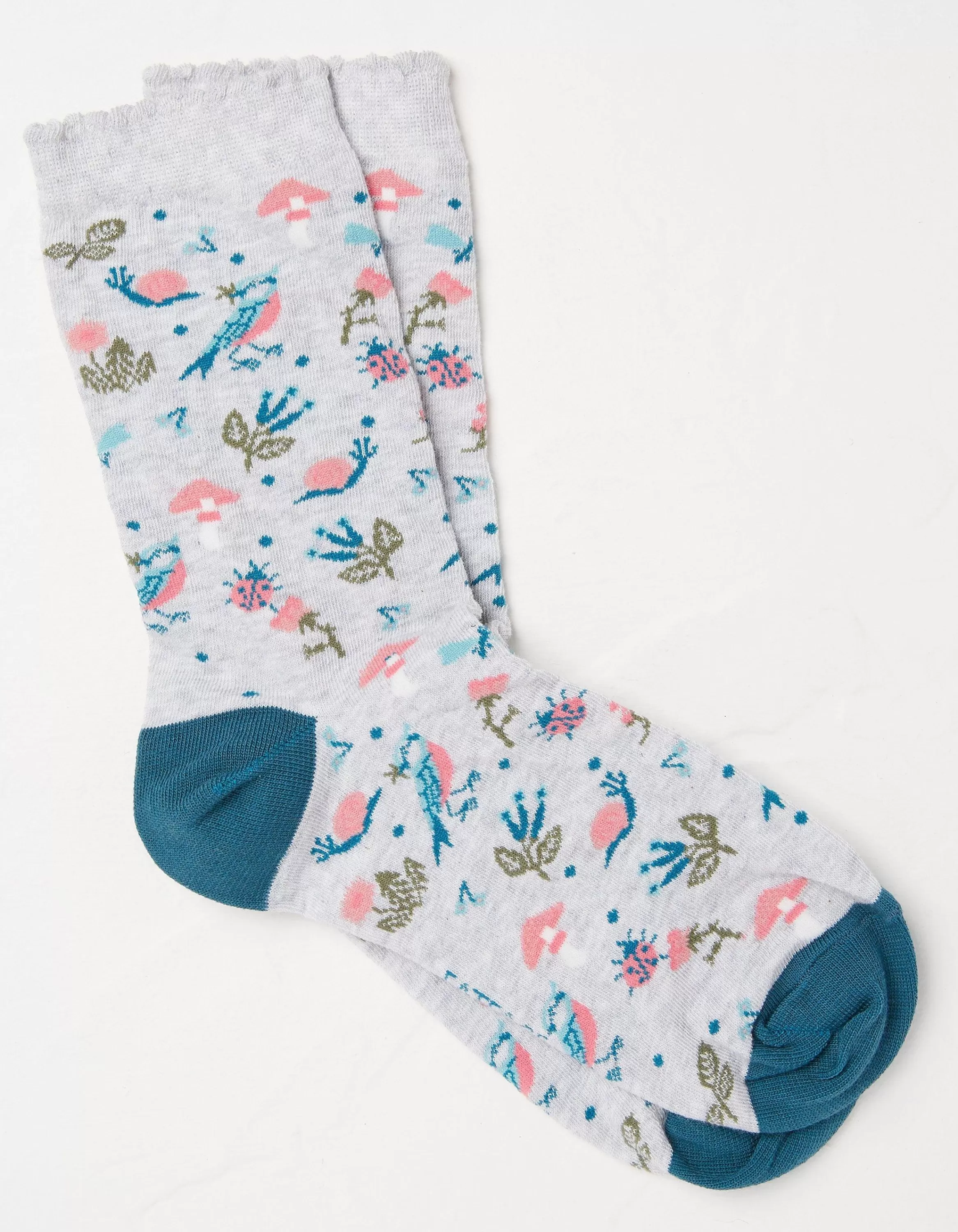 New FatFace 1 Pack Floral Bird Socks Light Grey Marl