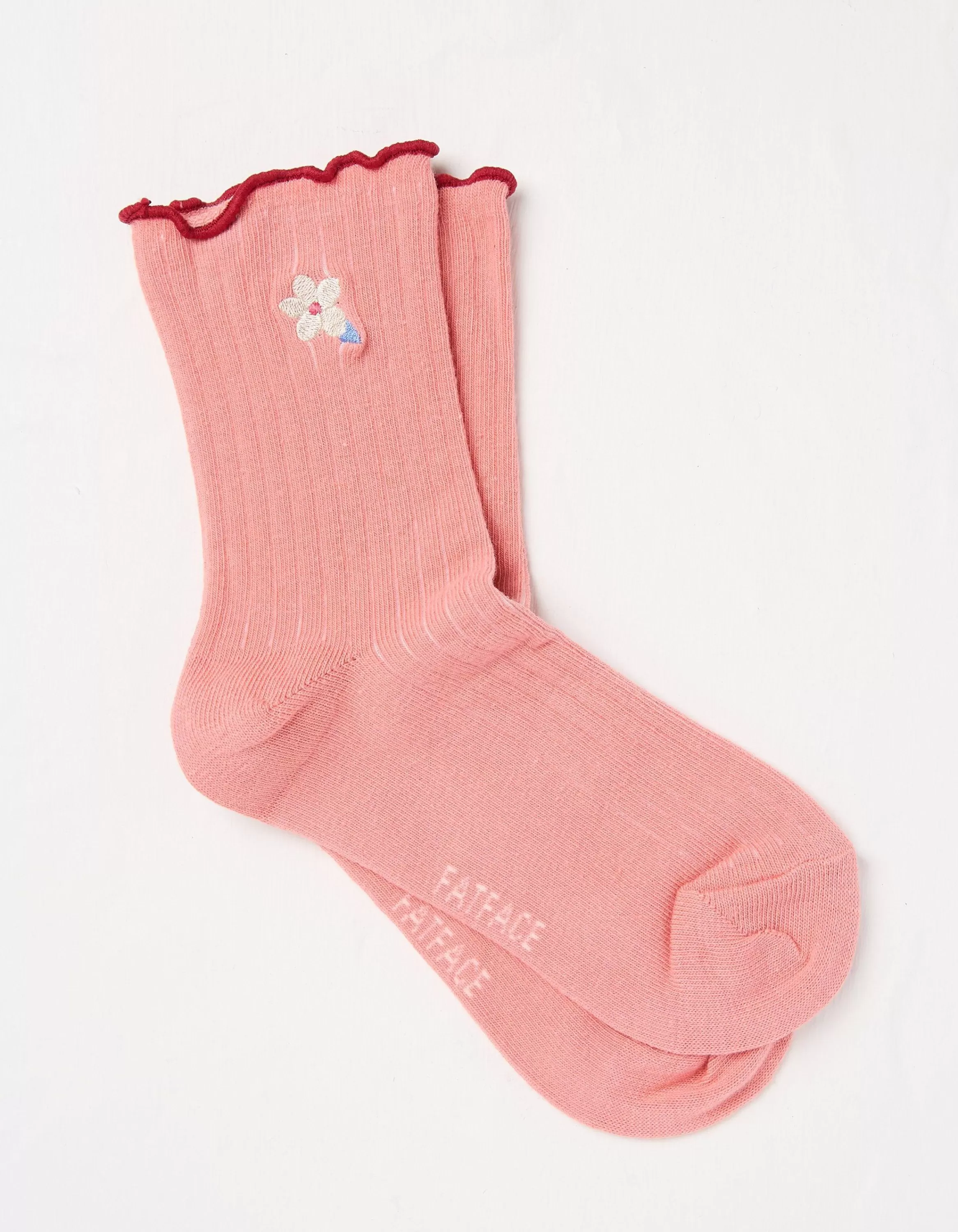 Flash Sale FatFace 1 Pack Flower Rib Socks Coral Pink