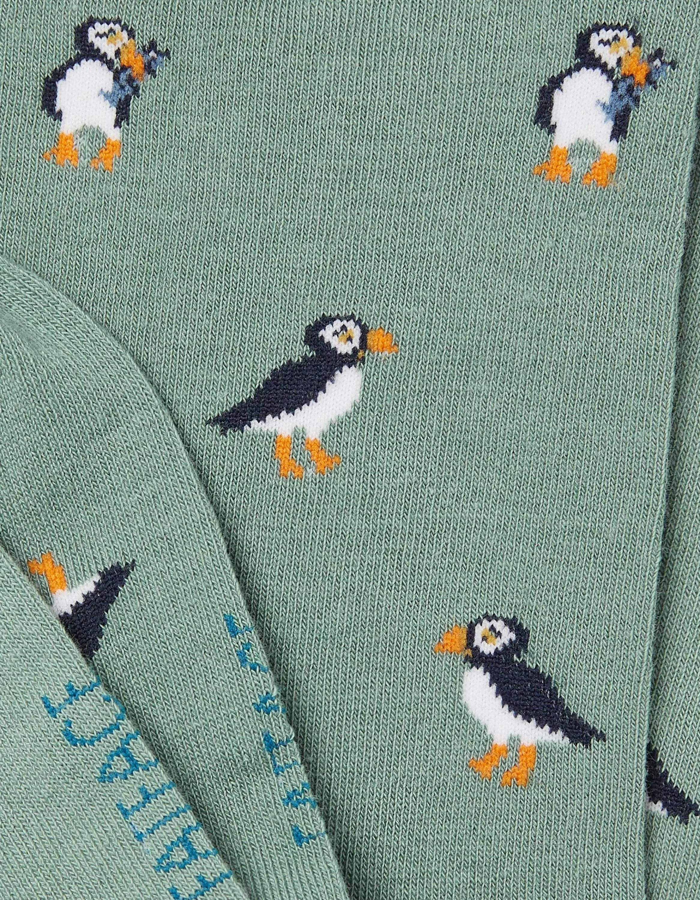 Outlet FatFace 1 Pack Puffin Socks Light Green