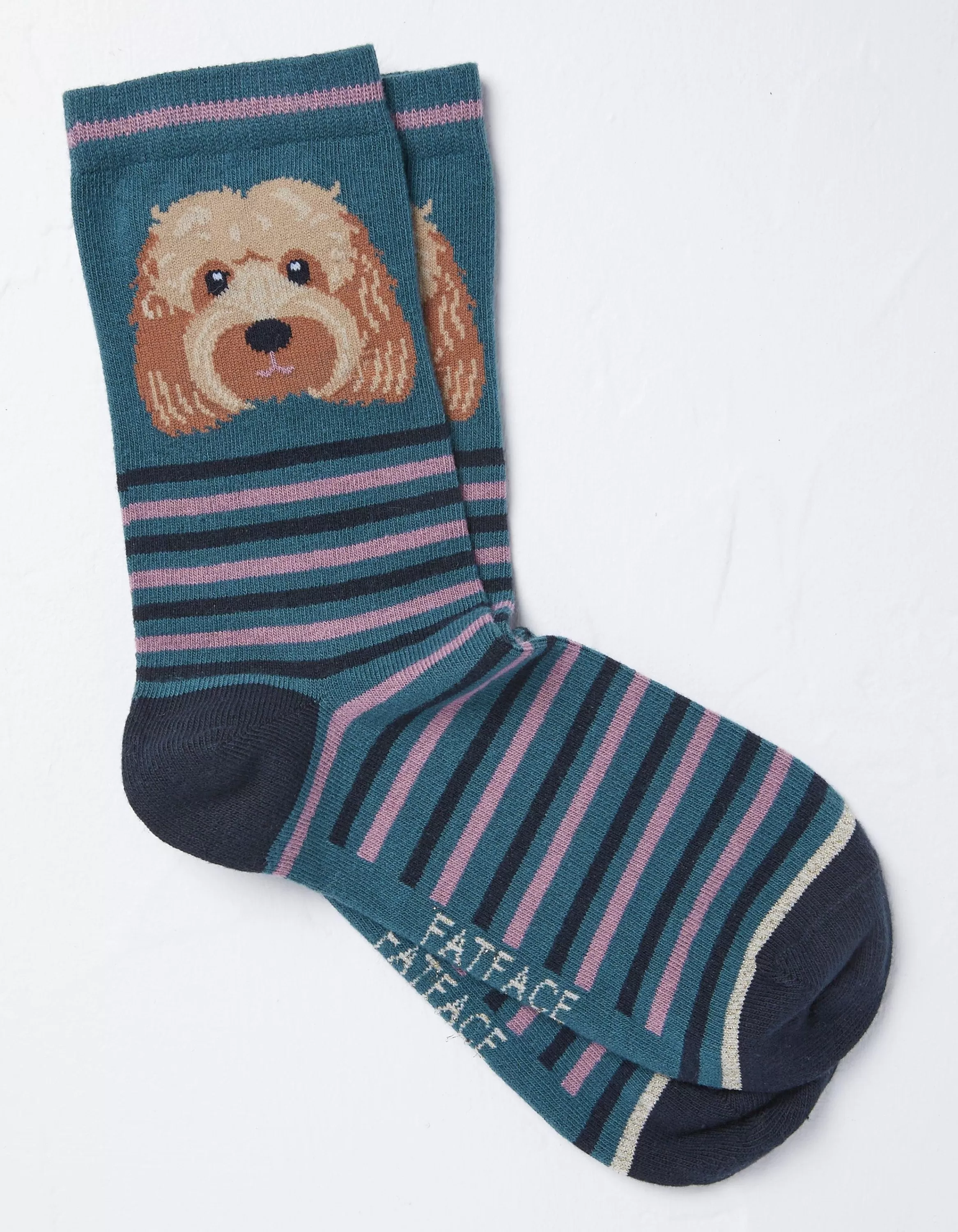 Hot FatFace 1 Pack Striped Dog Socks Teal Green