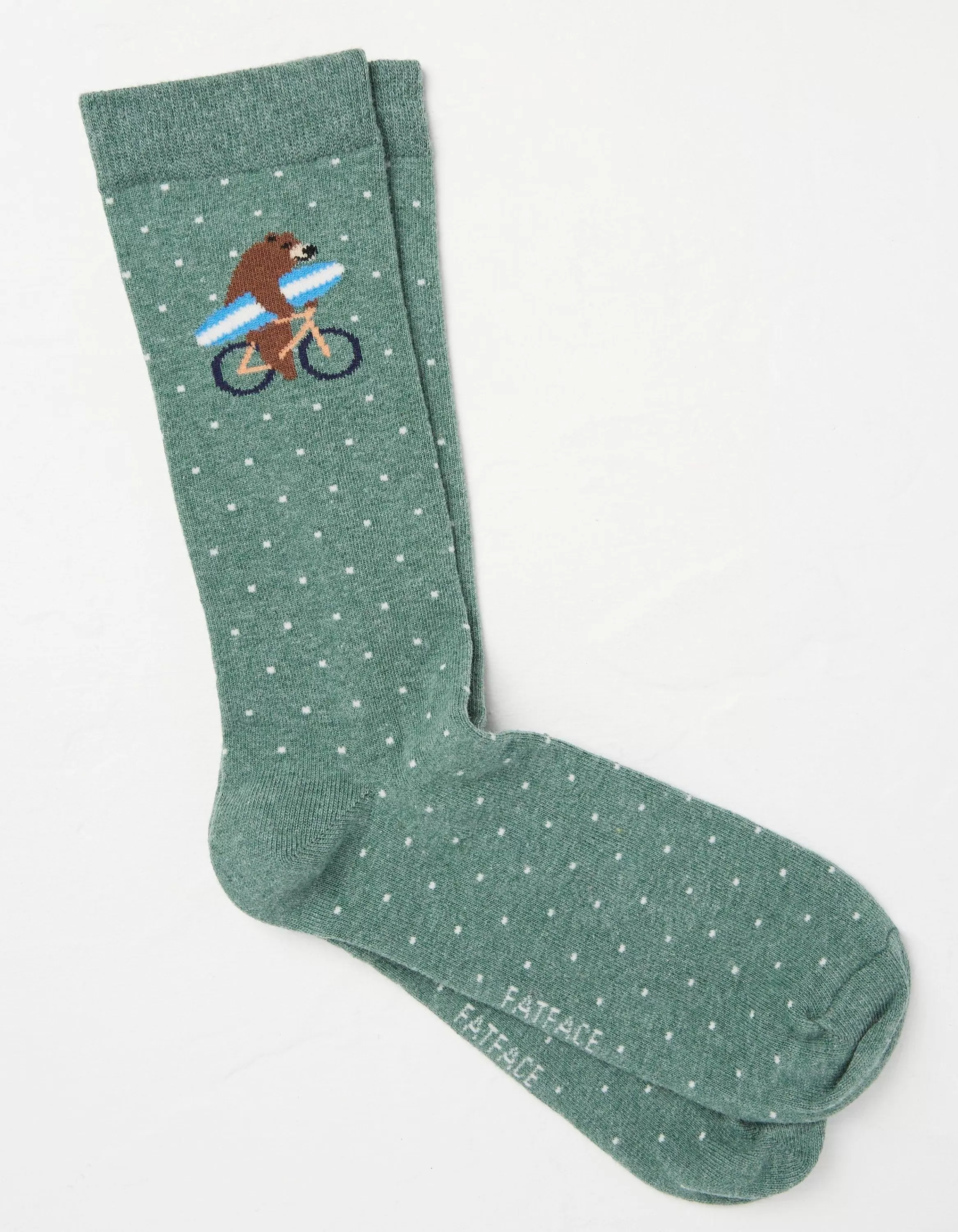 Clearance FatFace 1 Pack Surfing Bear Bike Socks Green Marl