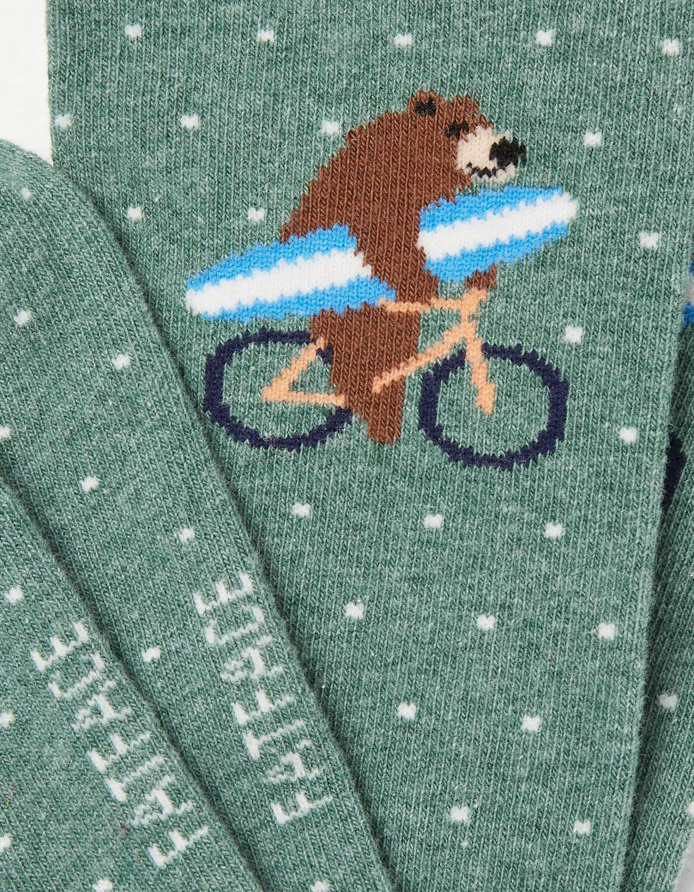 Clearance FatFace 1 Pack Surfing Bear Bike Socks Green Marl