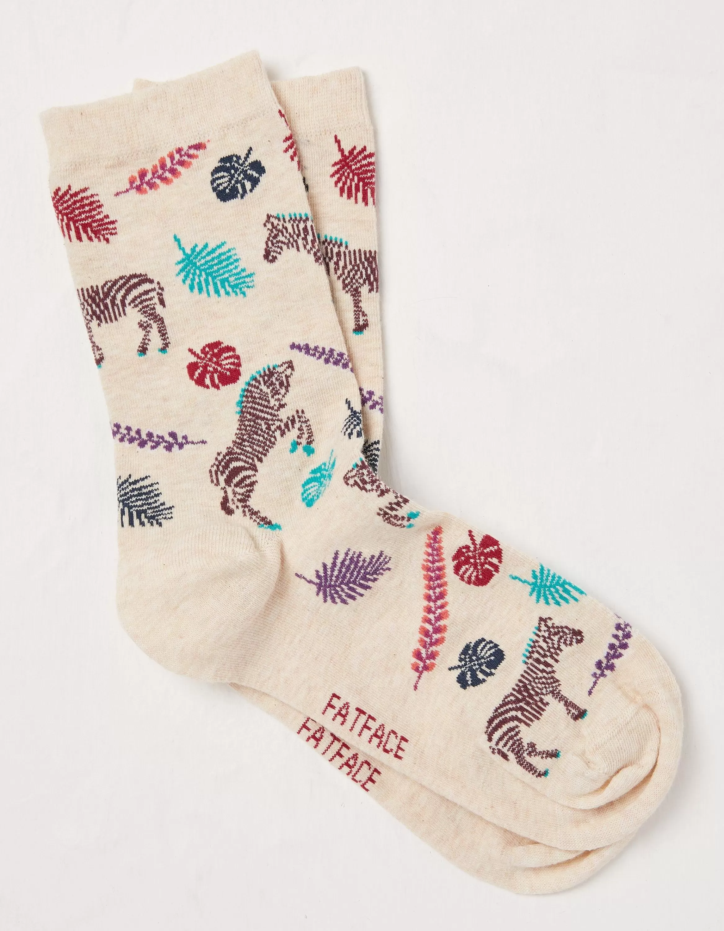 Clearance FatFace 1 Pack Tropical Zebra Socks Oatmeal