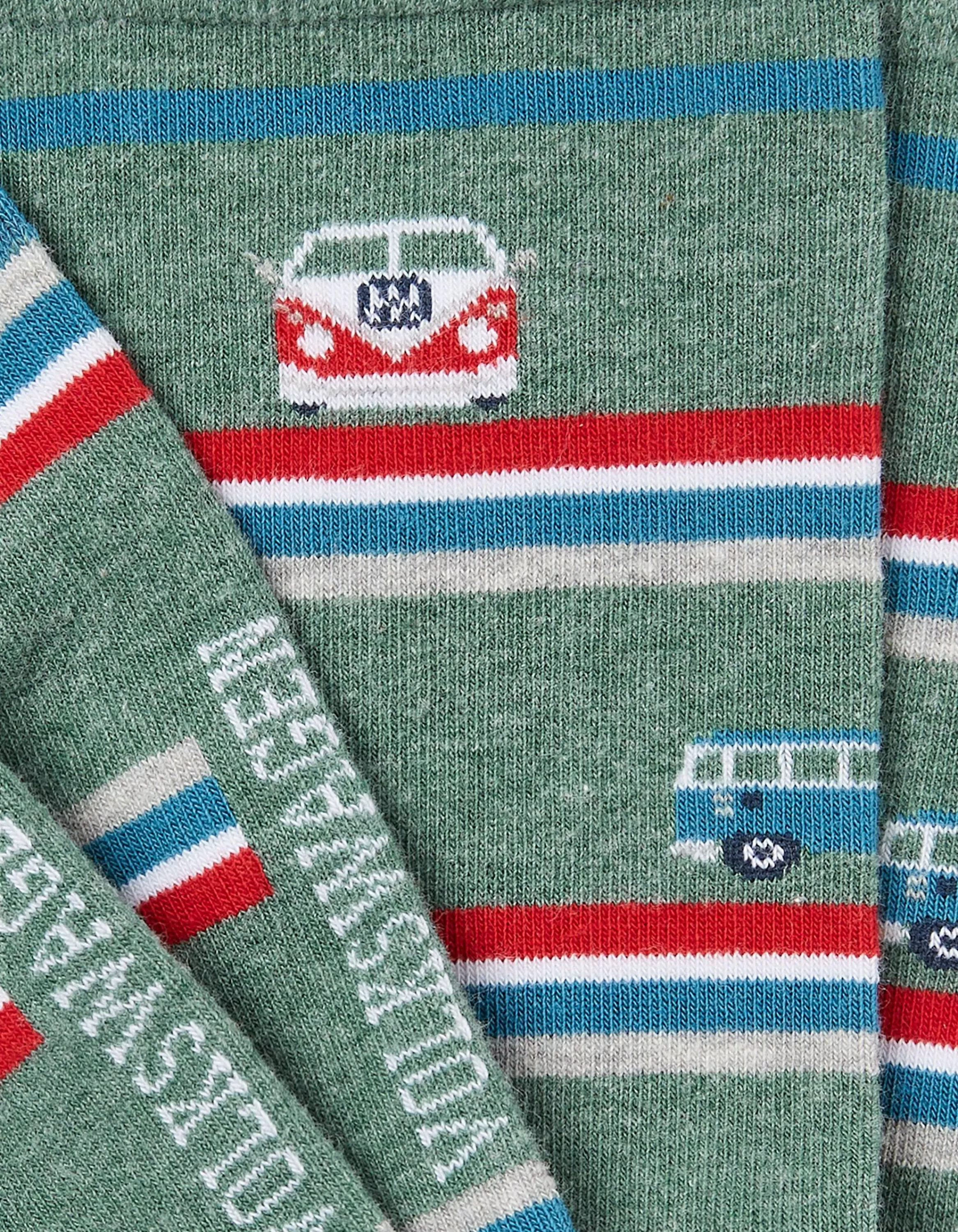 Hot FatFace 1 Pack Vw Camper Stripe Socks Light Green