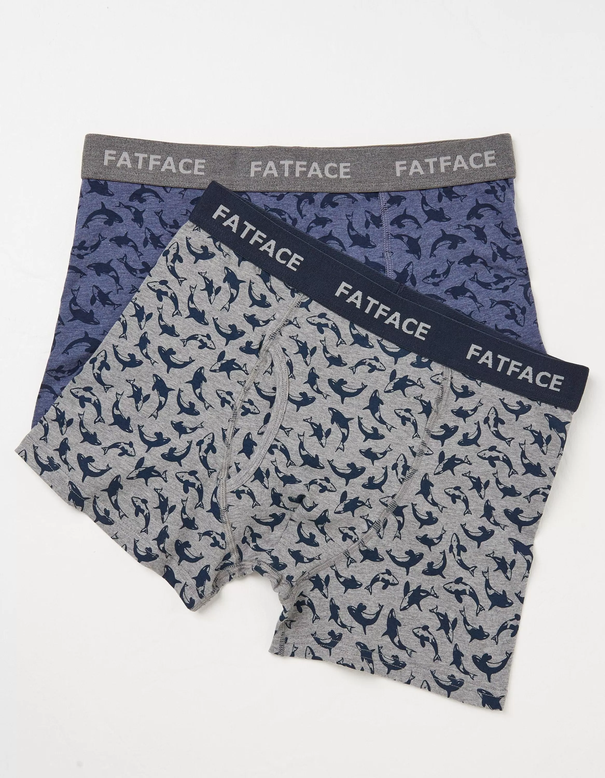 Cheap FatFace 2 Pack Killer Whale Boxers Blue Marl