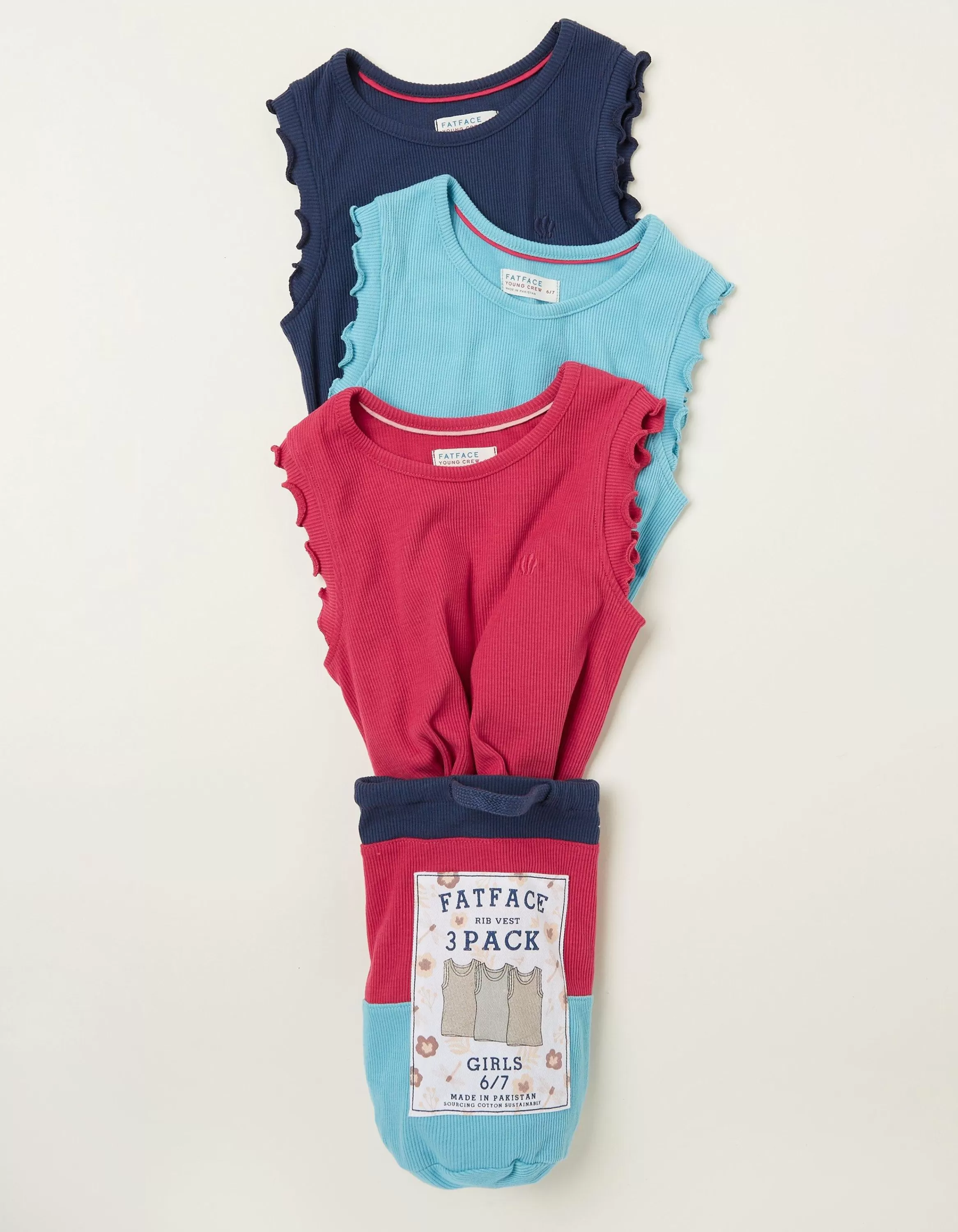 Shop FatFace 3 Pack Rib Jersey Vests Navy