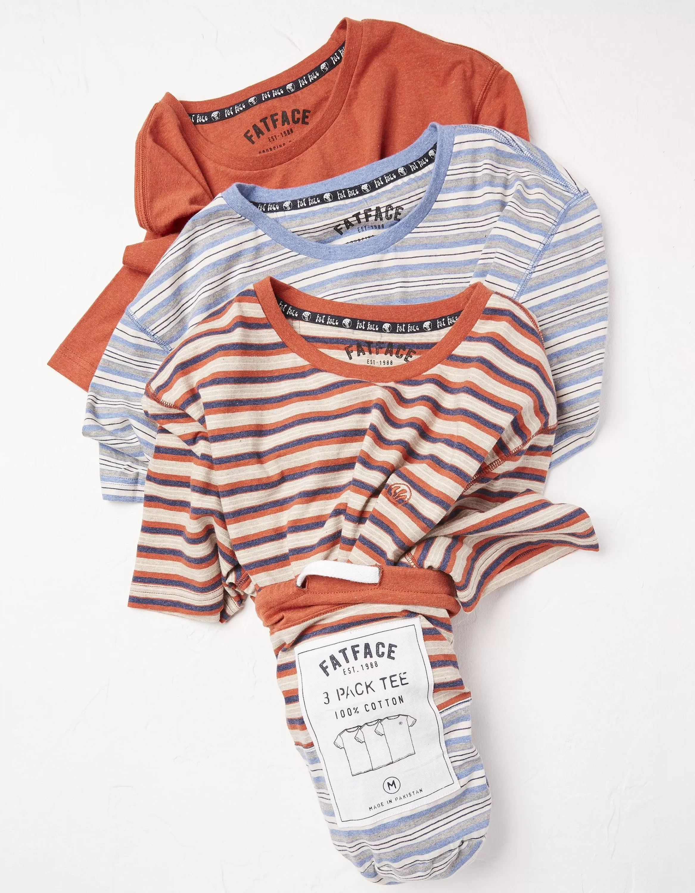 Flash Sale FatFace 3 Pack Stripe T-Shirt Rust Red