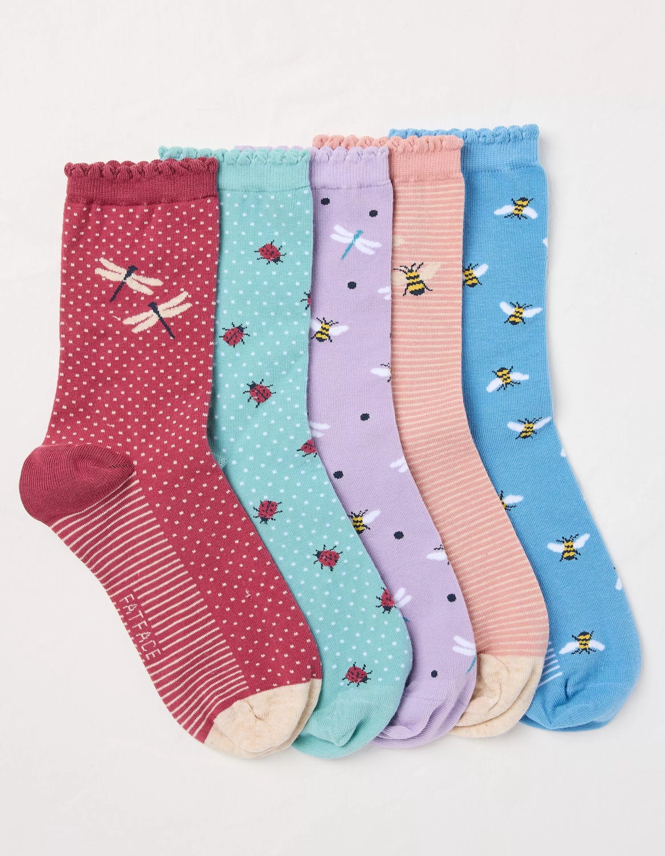 New FatFace 5 Pack Insect Socks Multi