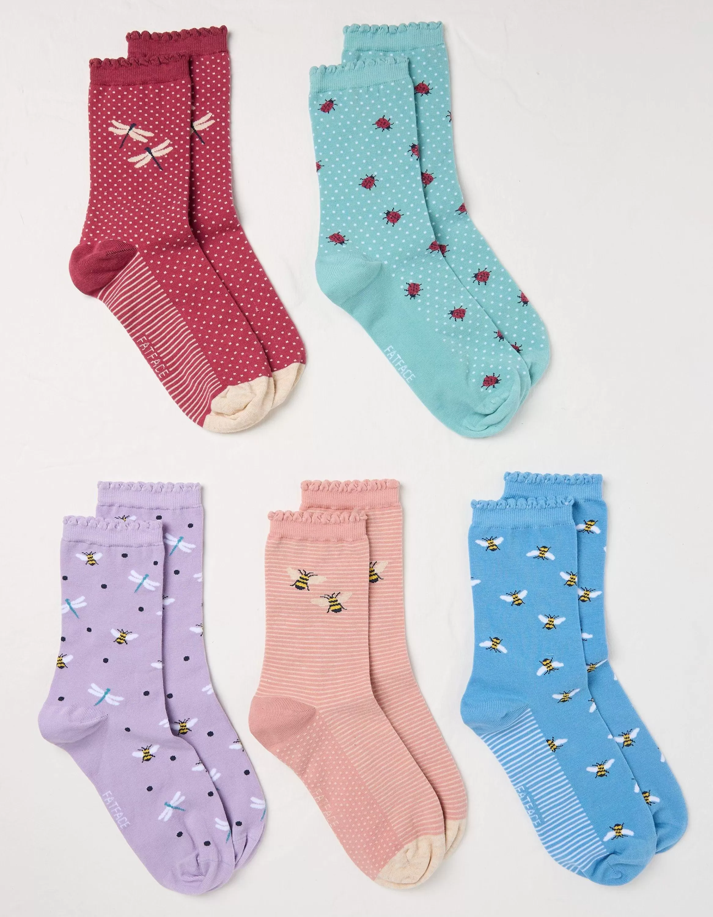 New FatFace 5 Pack Insect Socks Multi