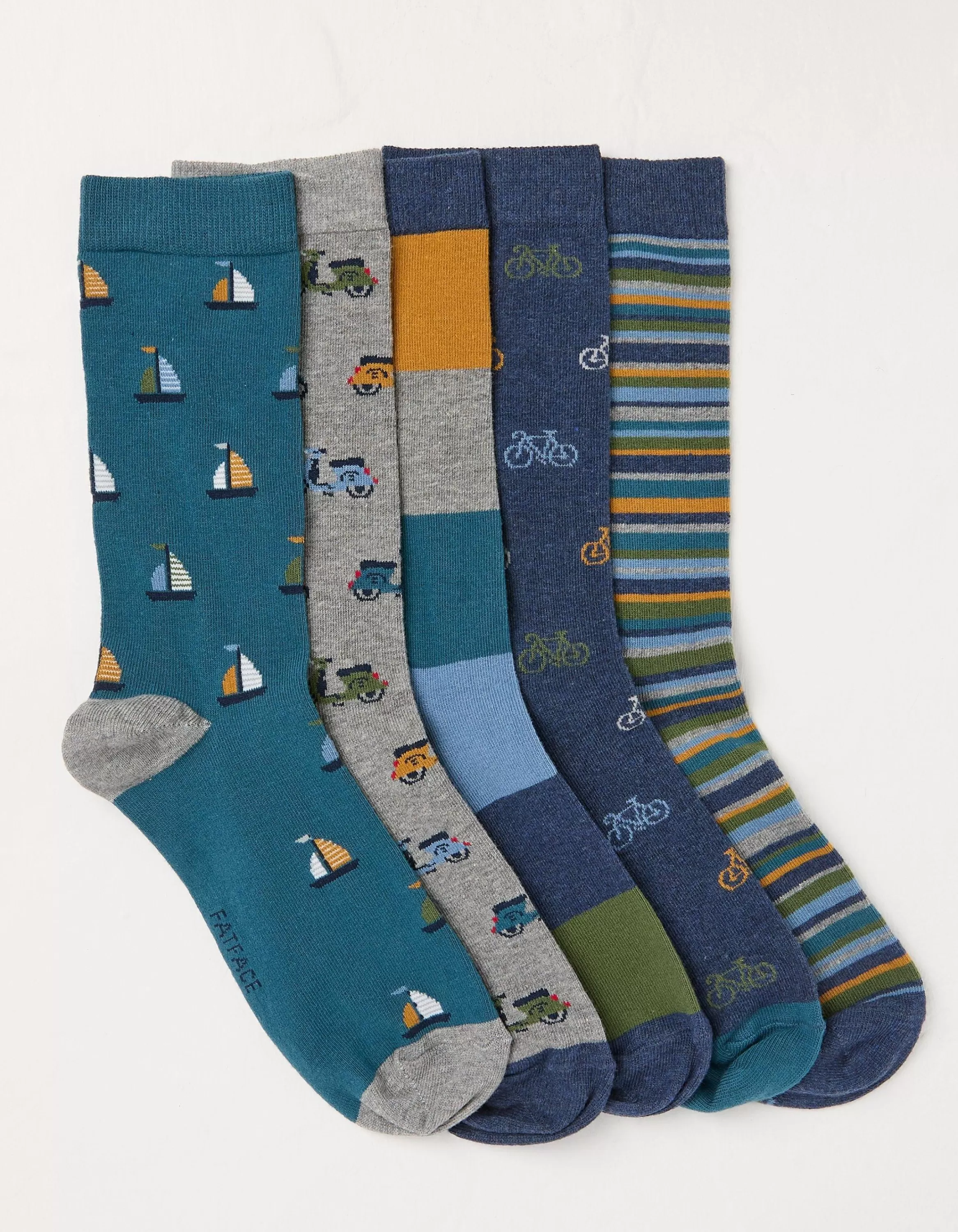 Store FatFace 5 Pack Vehicle Stripe Socks Multi