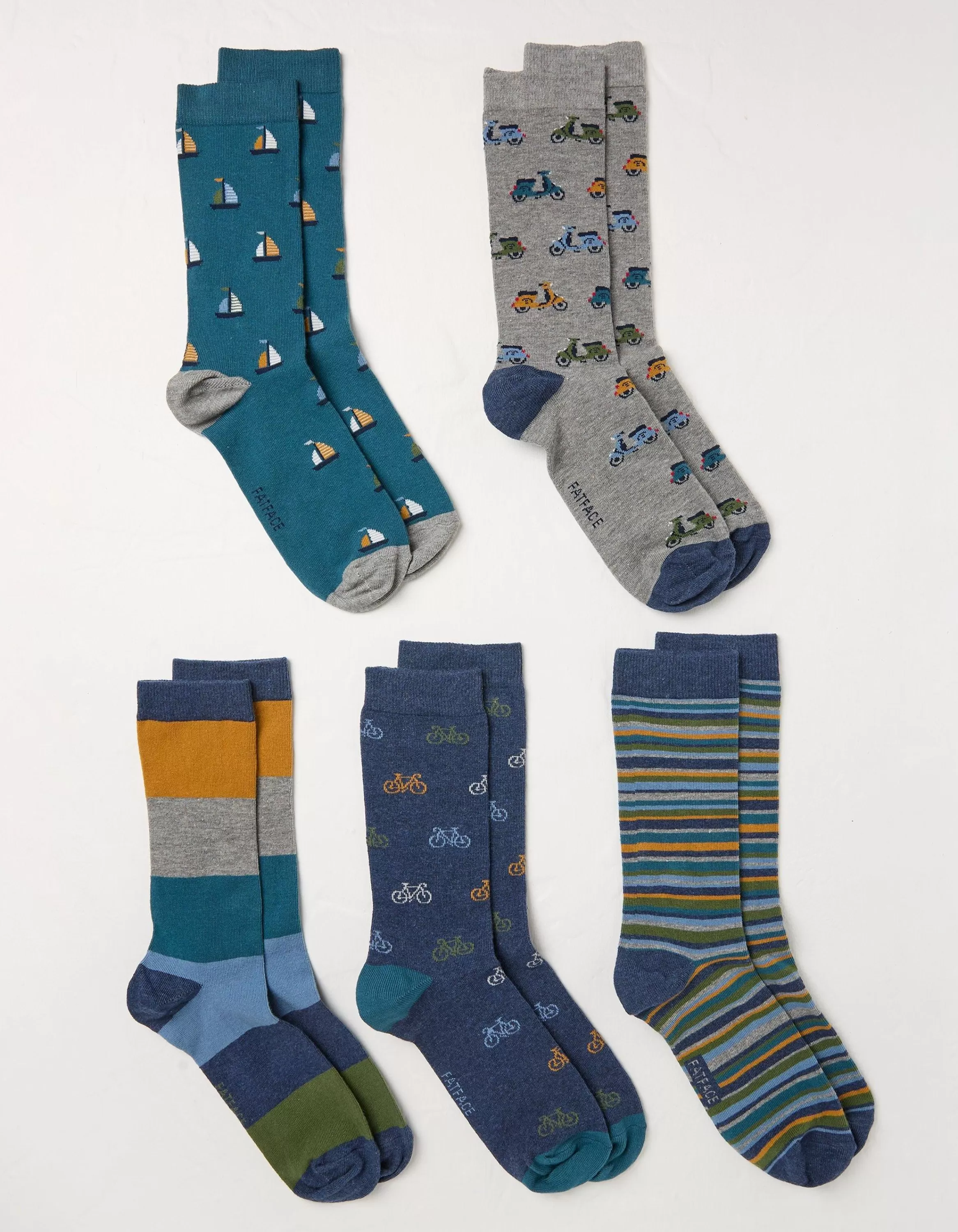 Store FatFace 5 Pack Vehicle Stripe Socks Multi