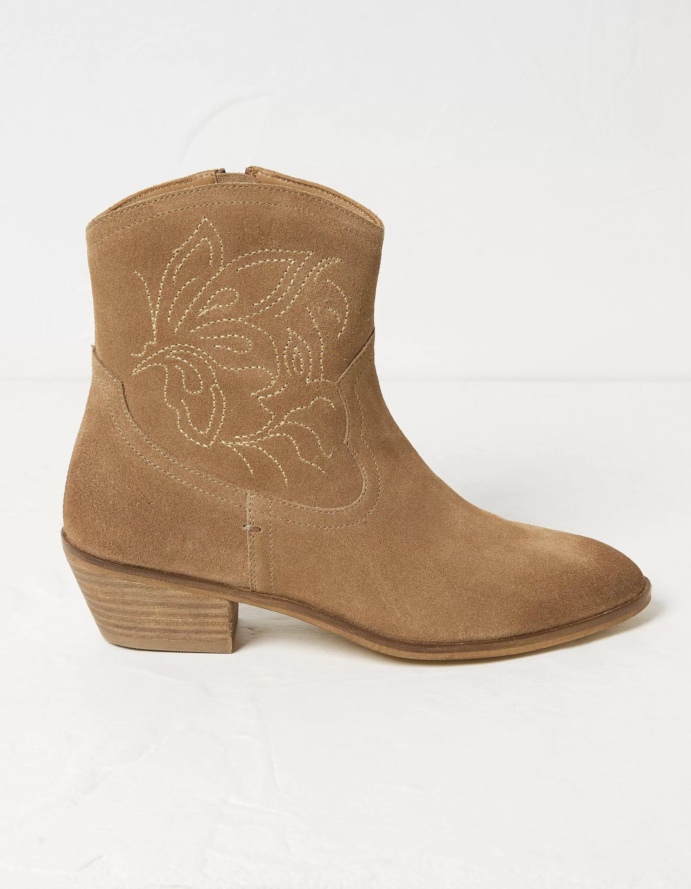 Best Sale FatFace Abilene Western Ankle Embroidered Boot Tan