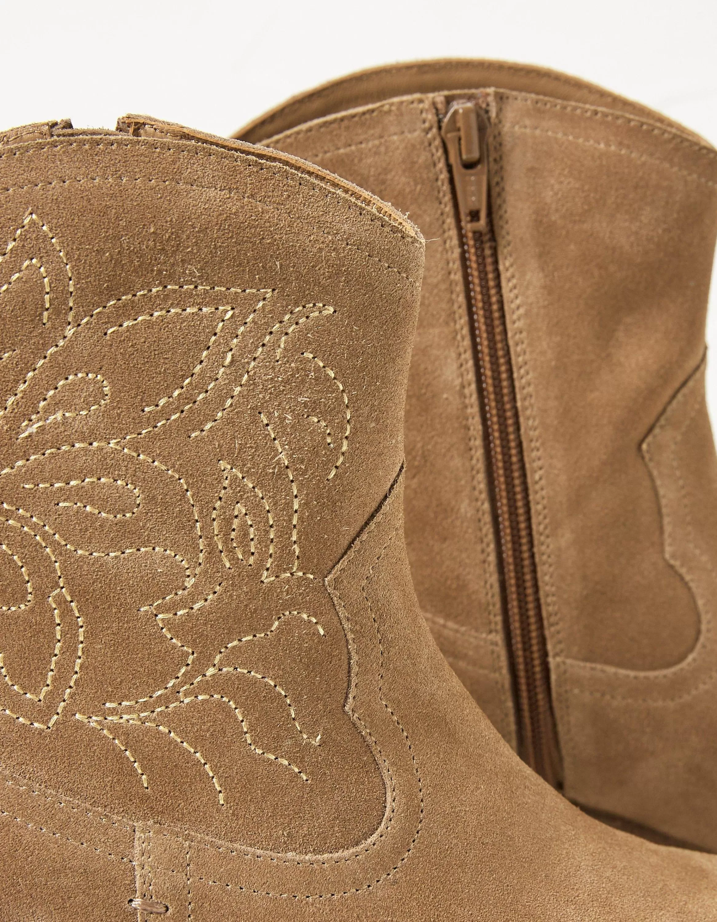 Best Sale FatFace Abilene Western Ankle Embroidered Boot Tan