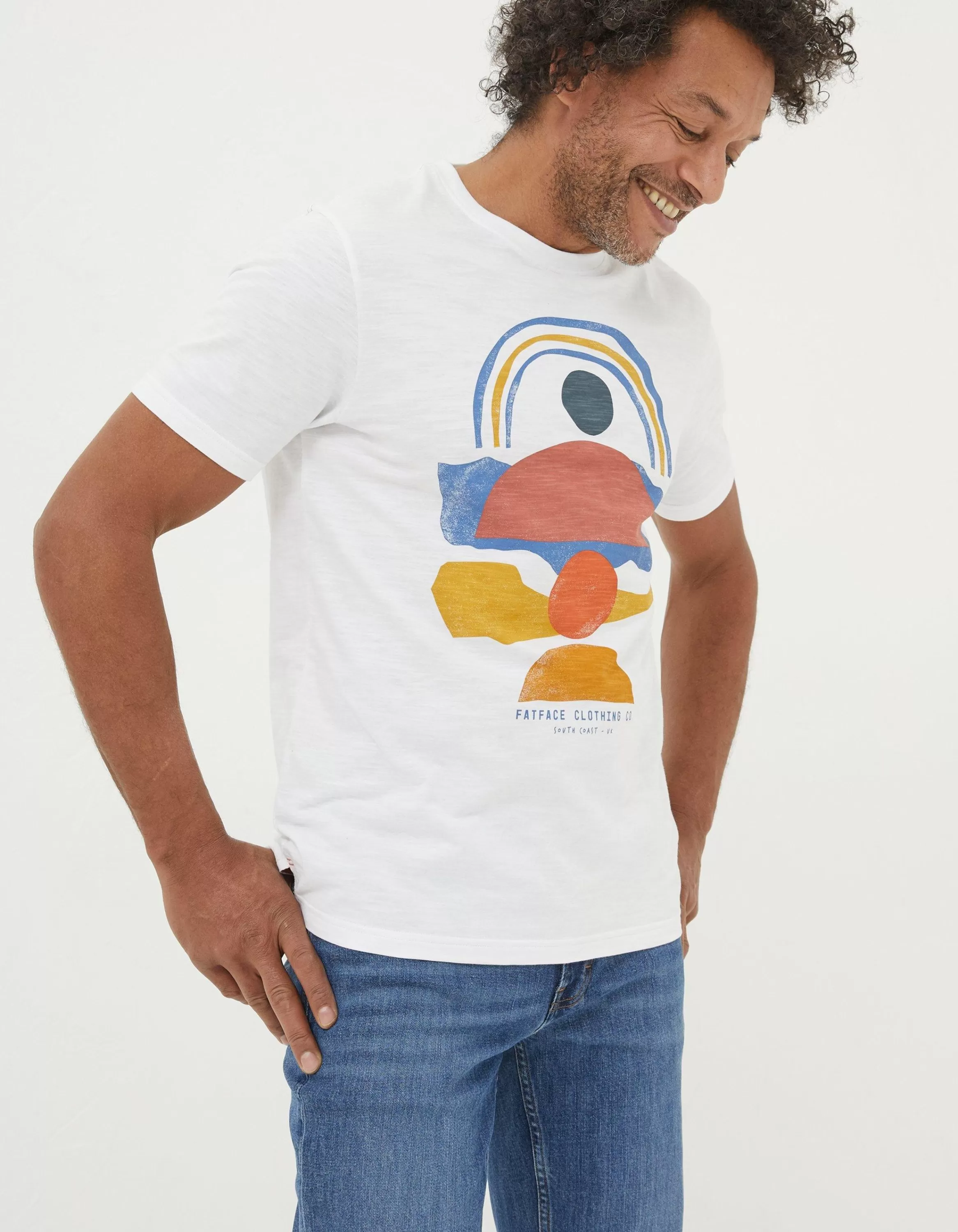 Outlet FatFace Abstract Landscape T-Shirt White