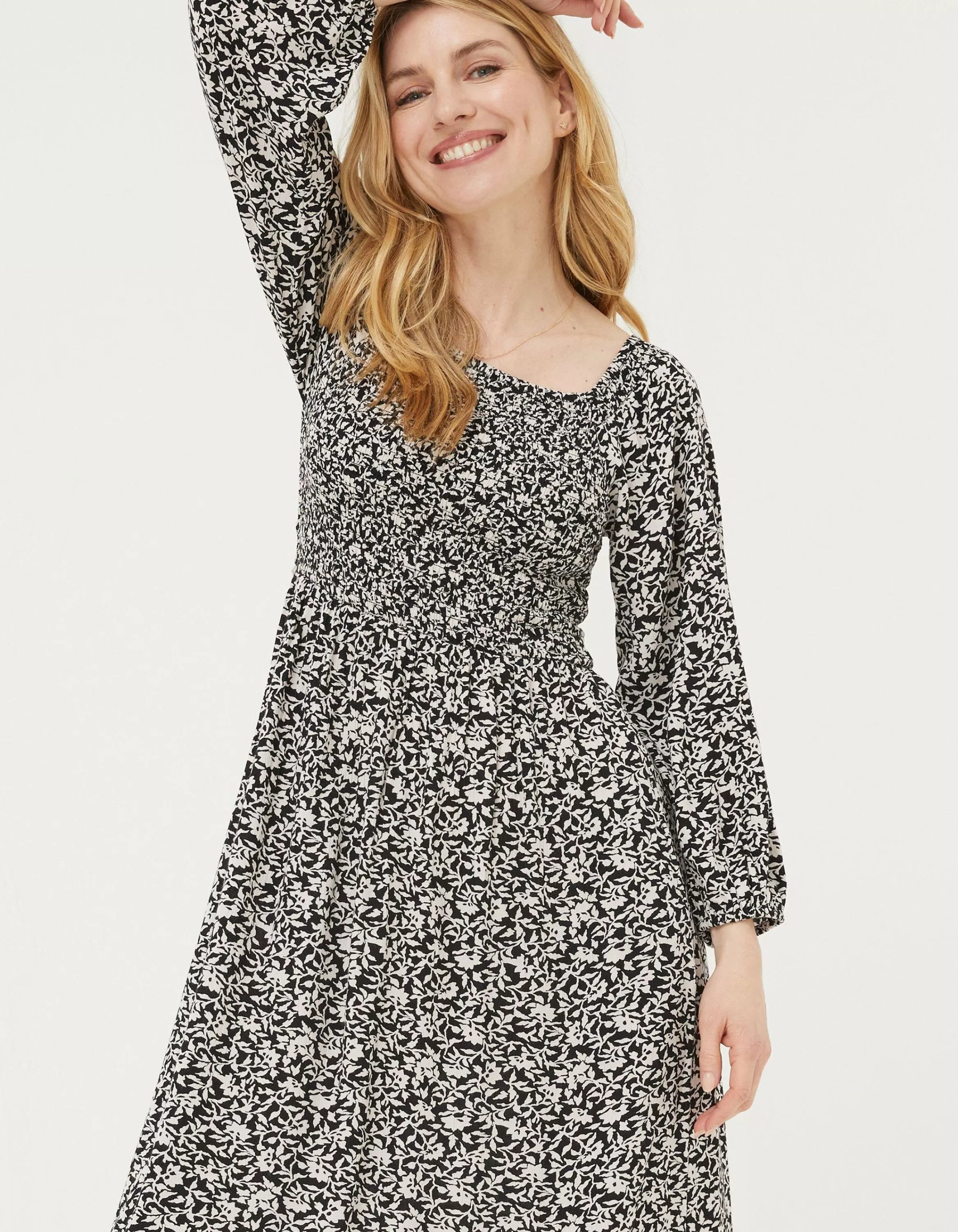 Store FatFace Adele Mono Vines Midi Dress Black