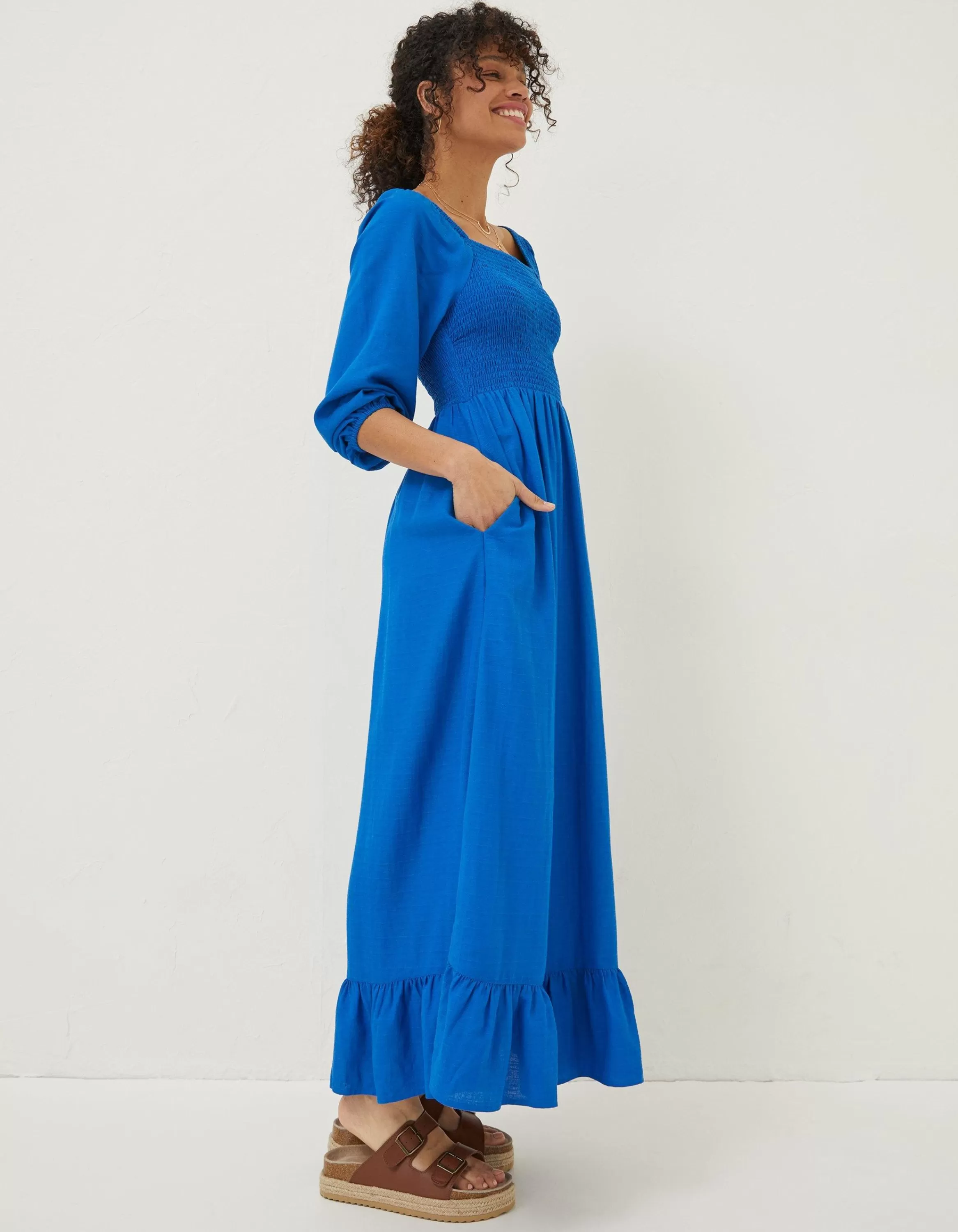 Fashion FatFace Adele Shirred Midi Dress Cobalt Blue