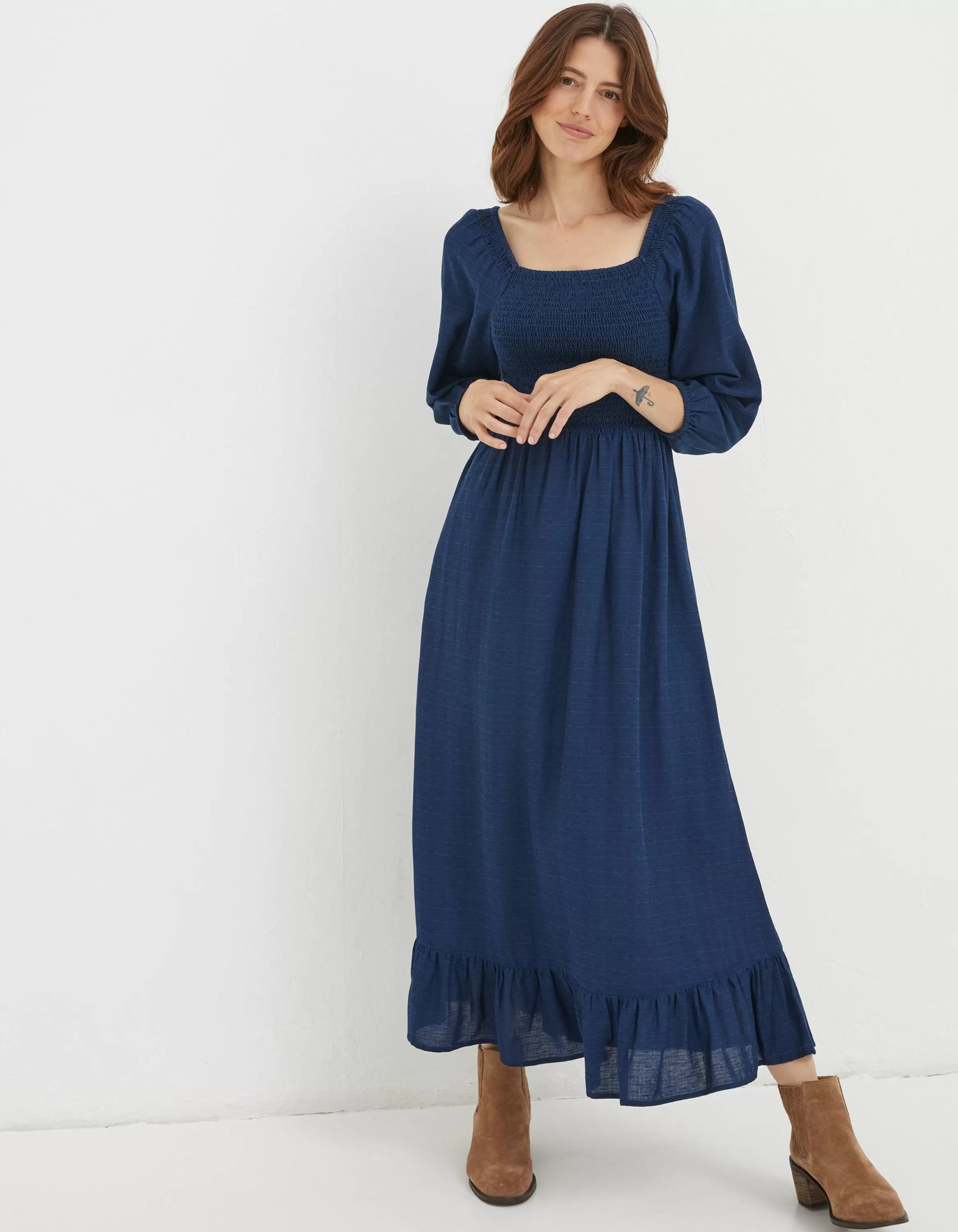 Store FatFace Adele Shirred Midi Dress Bright Blue