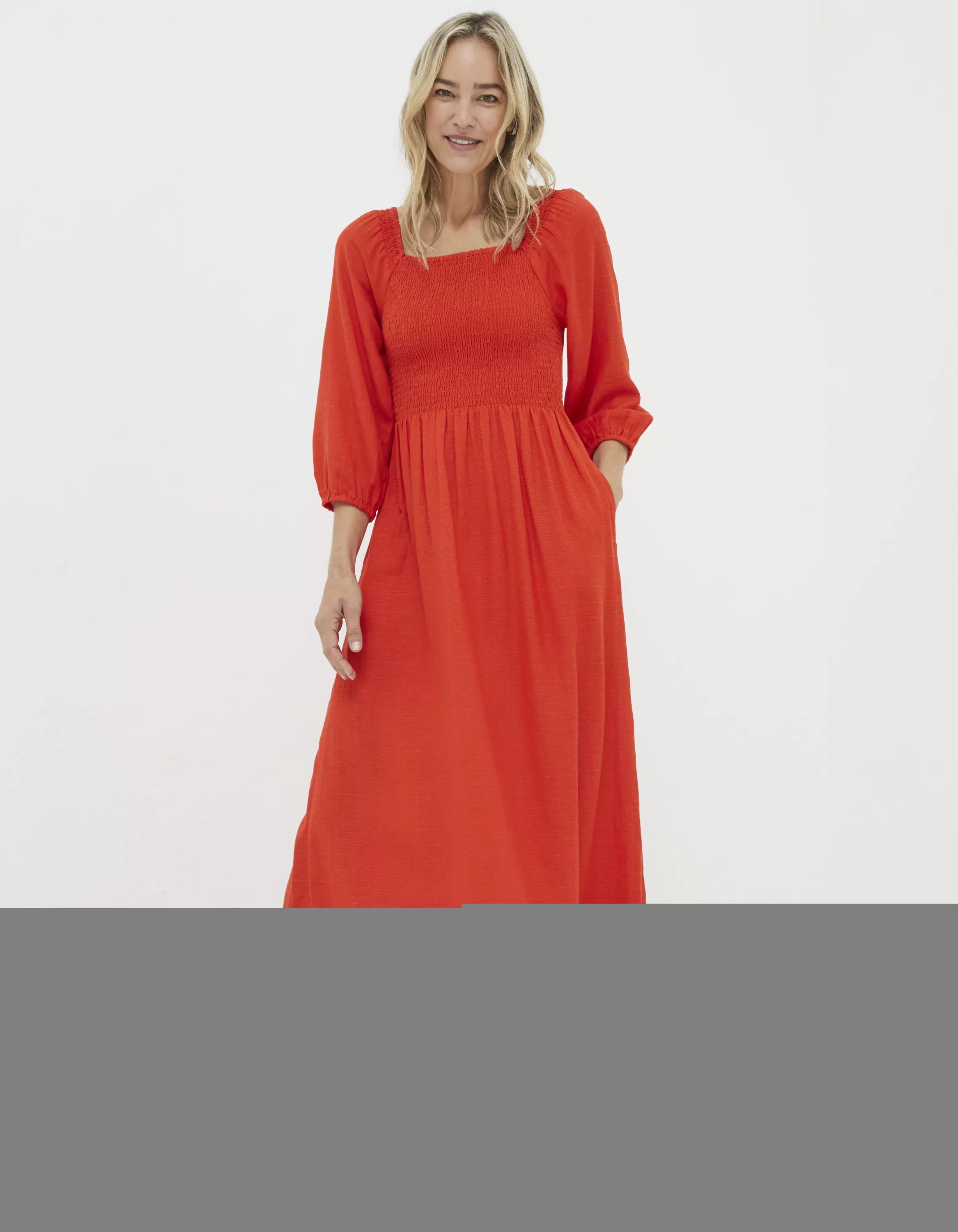 Store FatFace Adele Shirred Midi Dress Bright Red