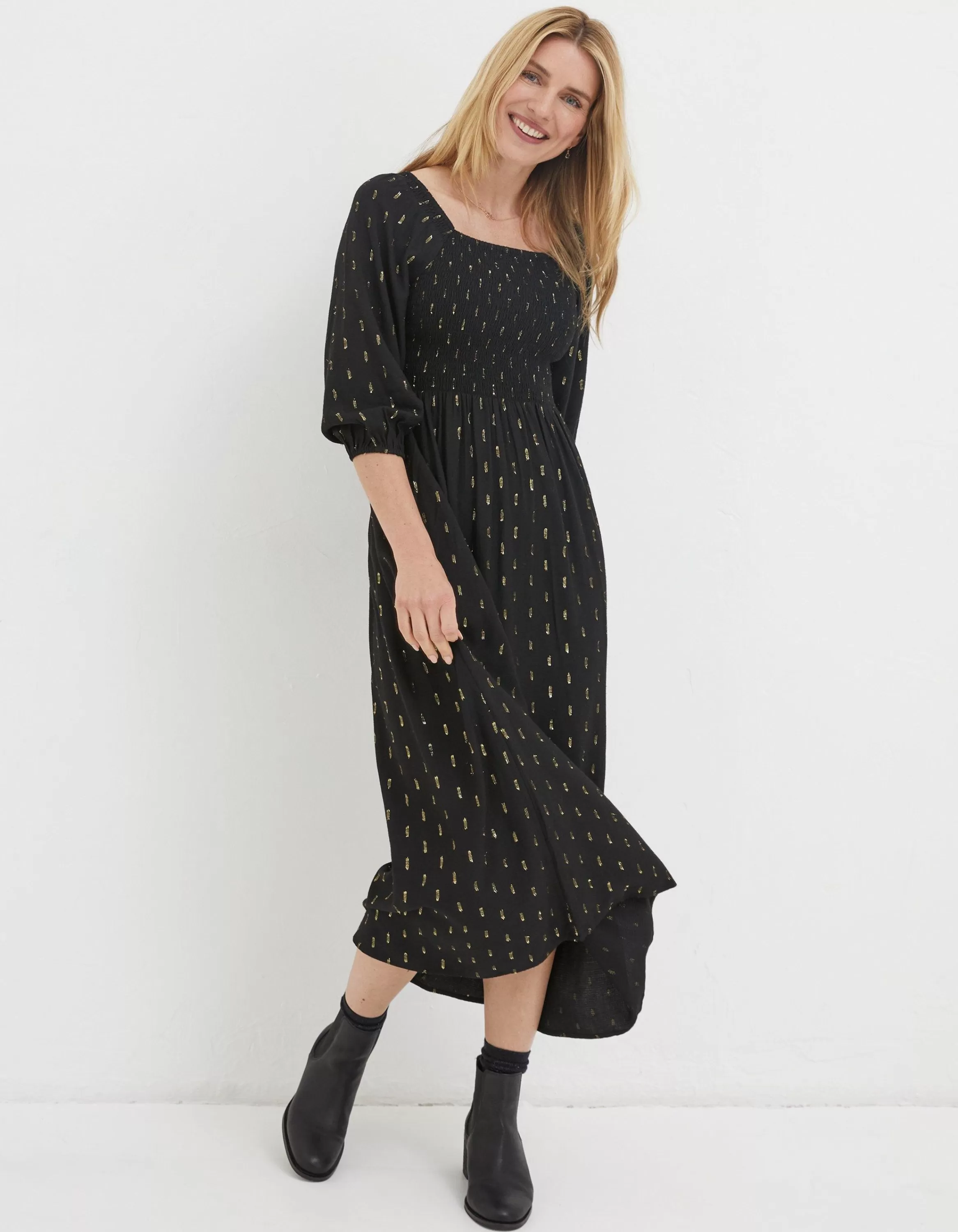 Clearance FatFace Adele Sparkle Midi Dress Black