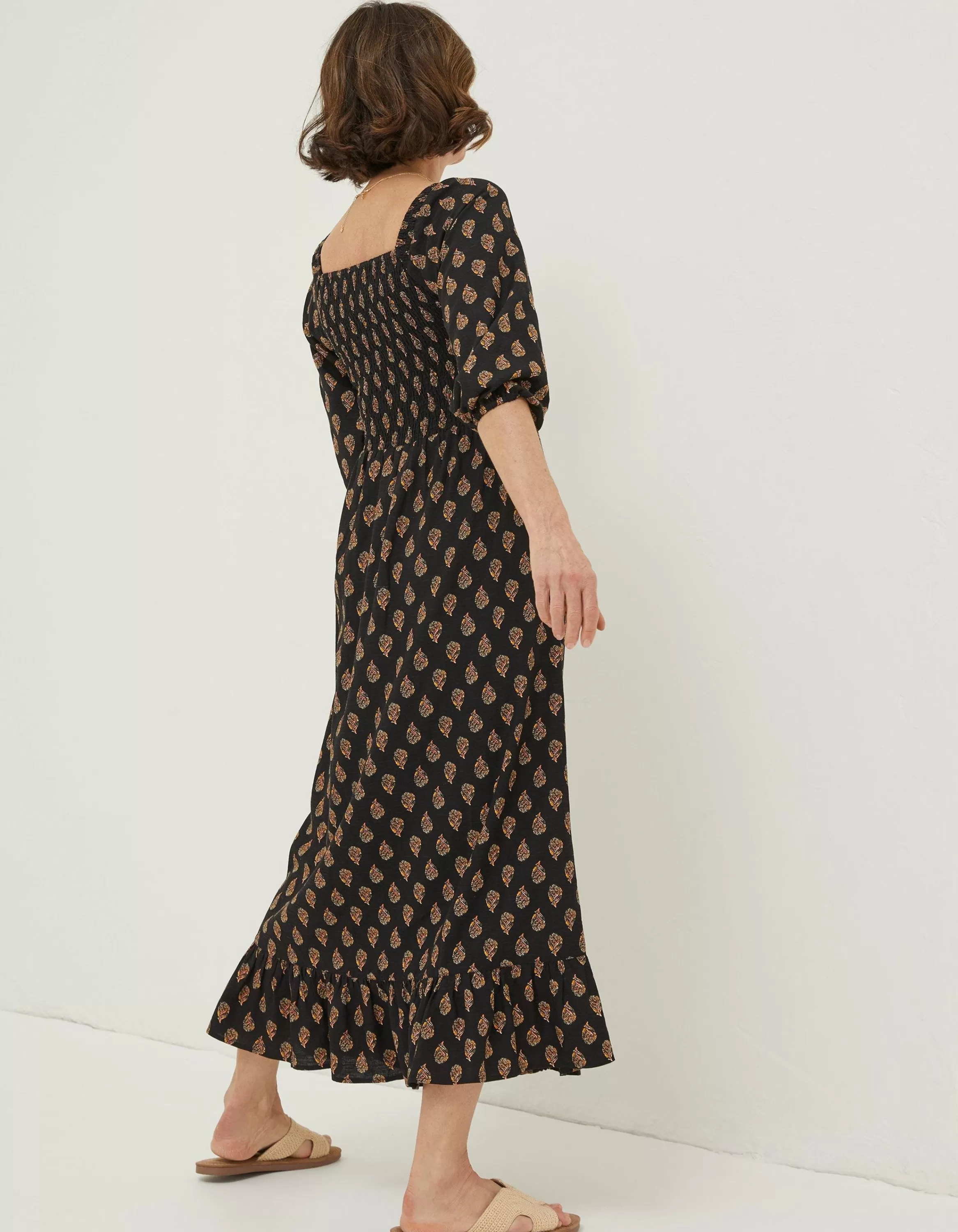 New FatFace Adele Woodblock Midi Dress Black