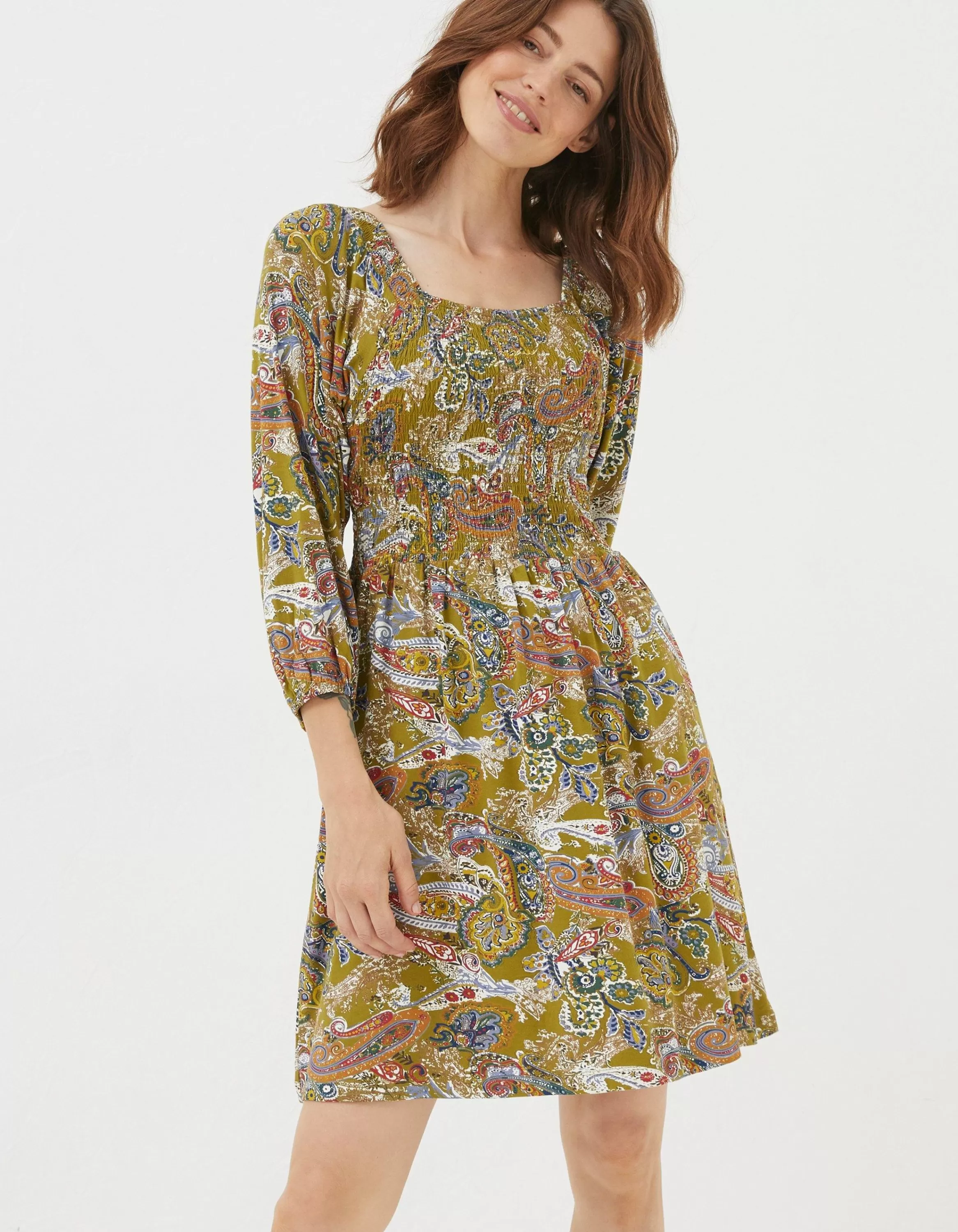 Store FatFace Adeline Prairie Paisley Dress Light Olive