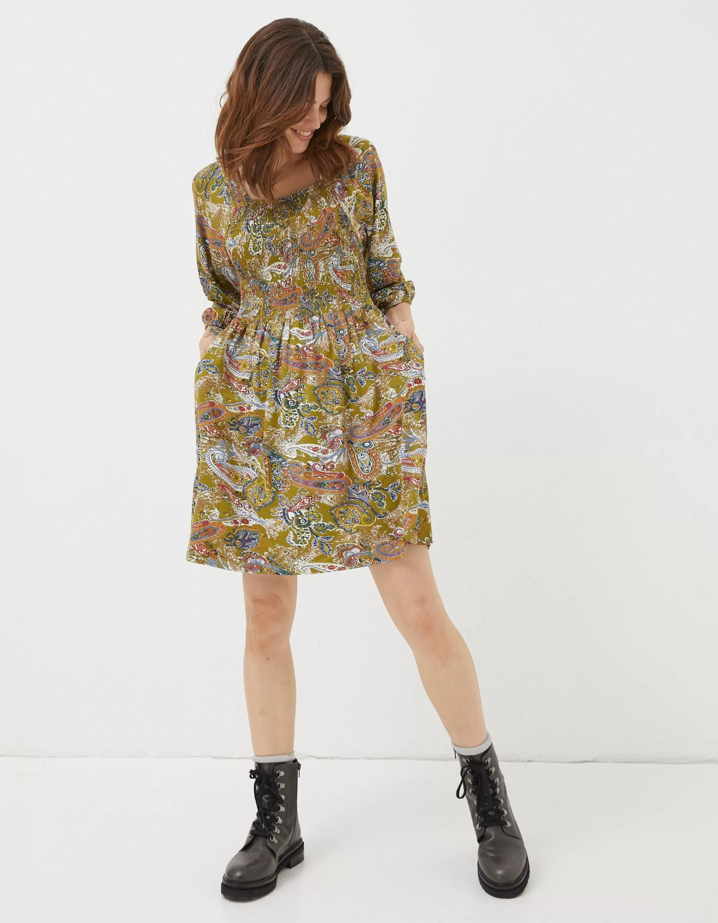 Store FatFace Adeline Prairie Paisley Dress Light Olive