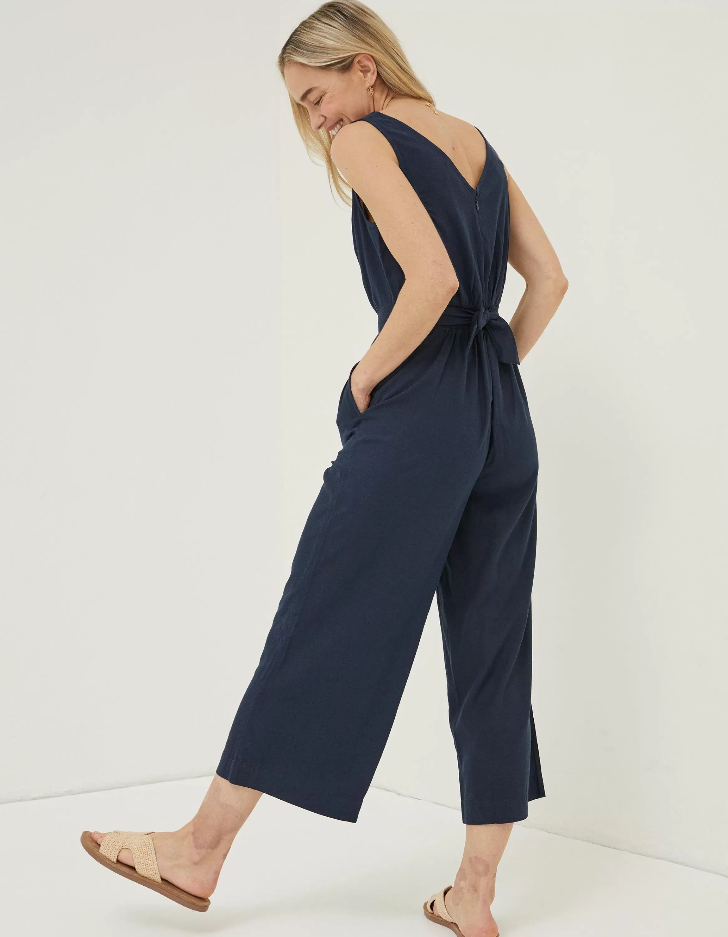 Fashion FatFace Aderyn Linen Blend Jumpsuit Navy