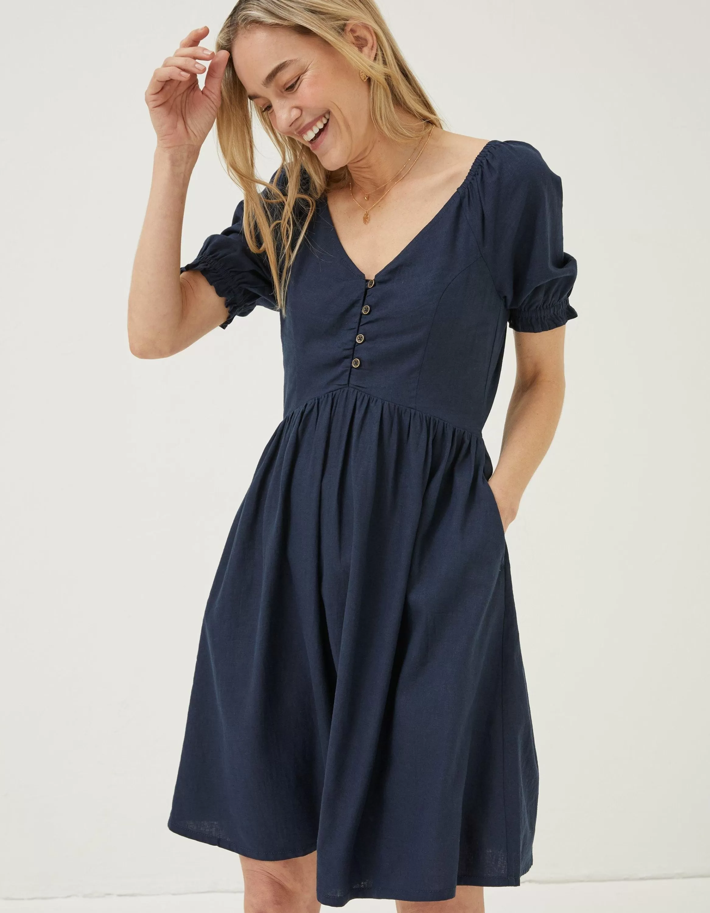 Discount FatFace Aideen Linen Dress Navy