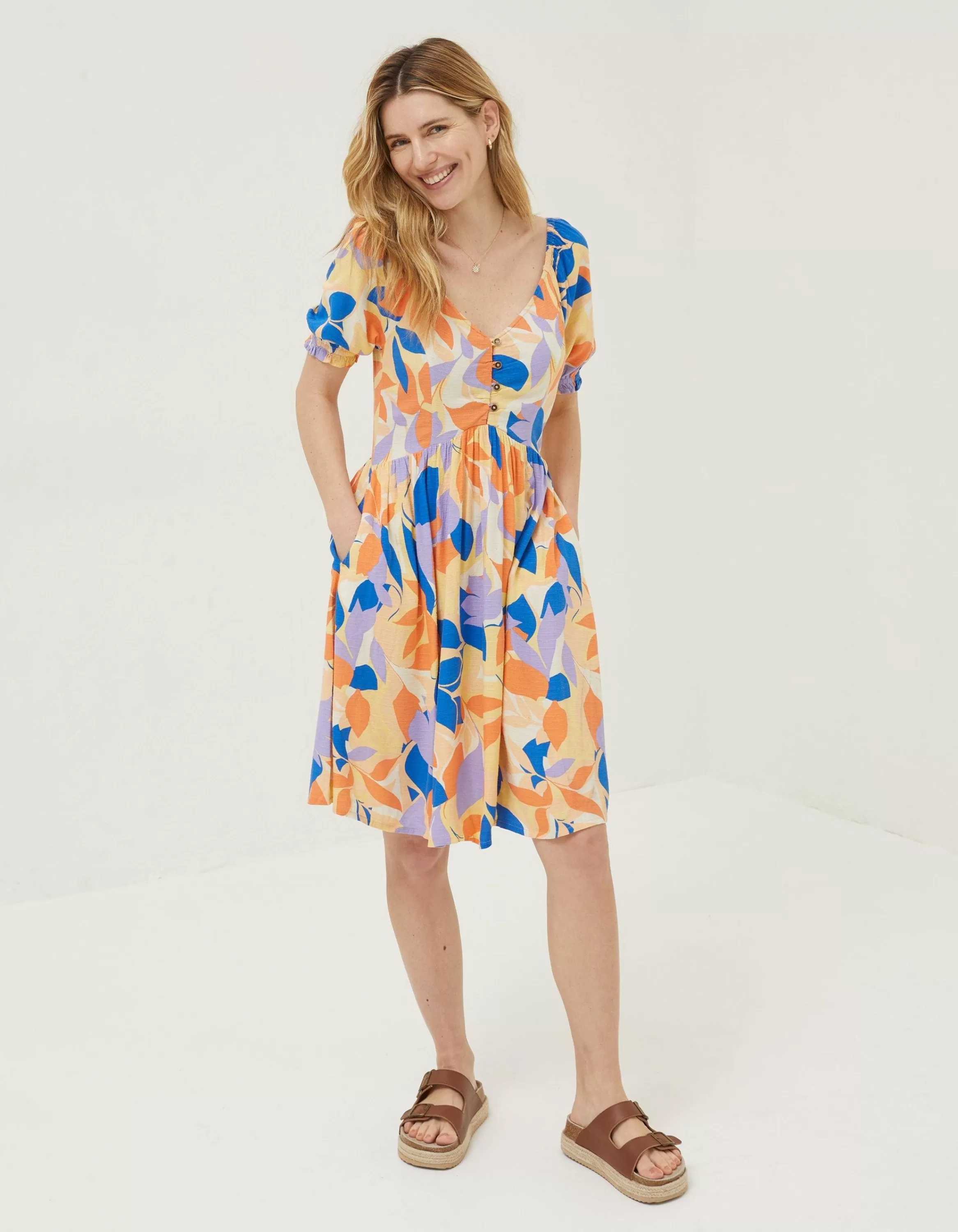 Fashion FatFace Aideen Stencil Floral Dress Light Orange