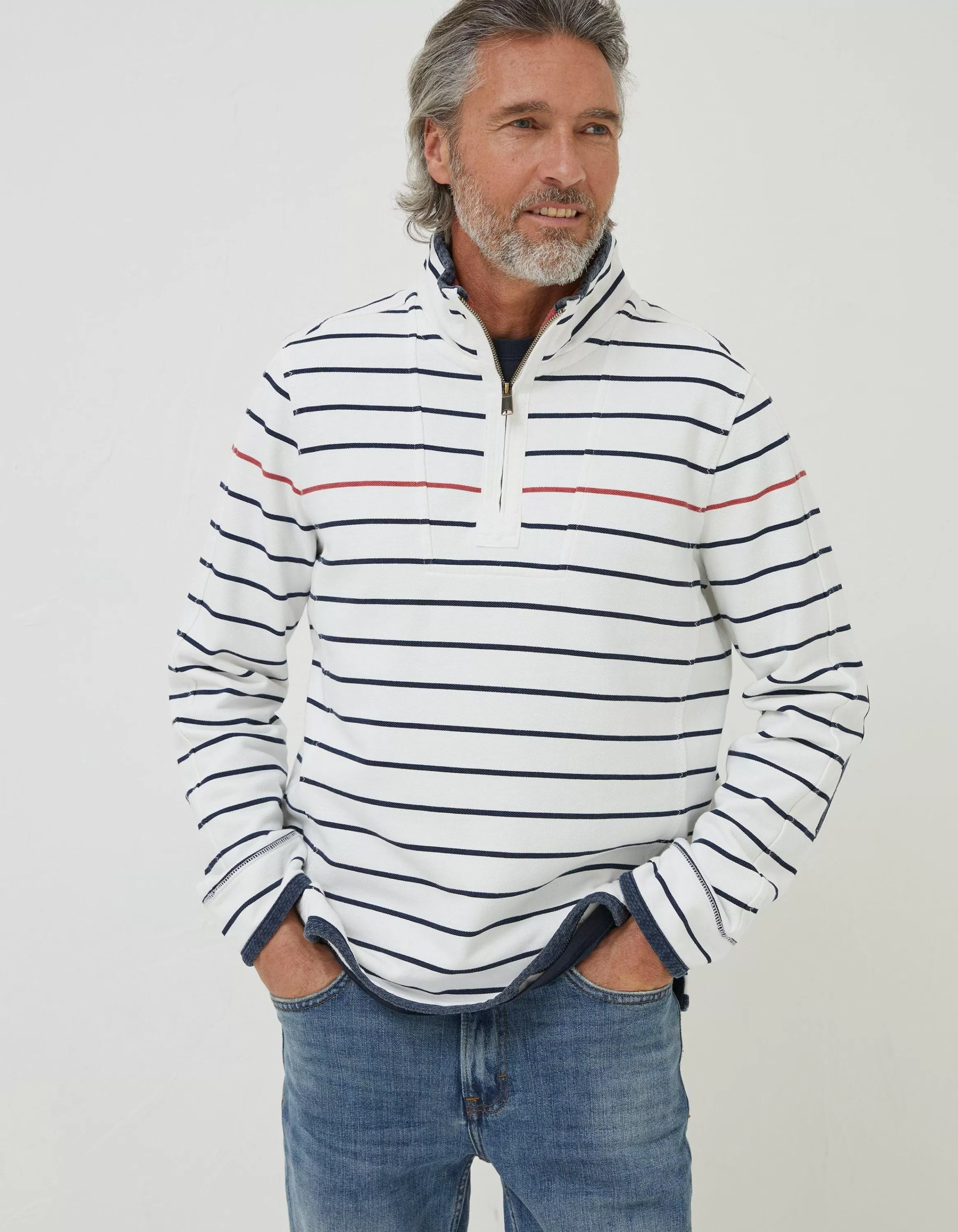 Shop FatFace Airlie Breton Pop Stripe Sweatshirt Natural White