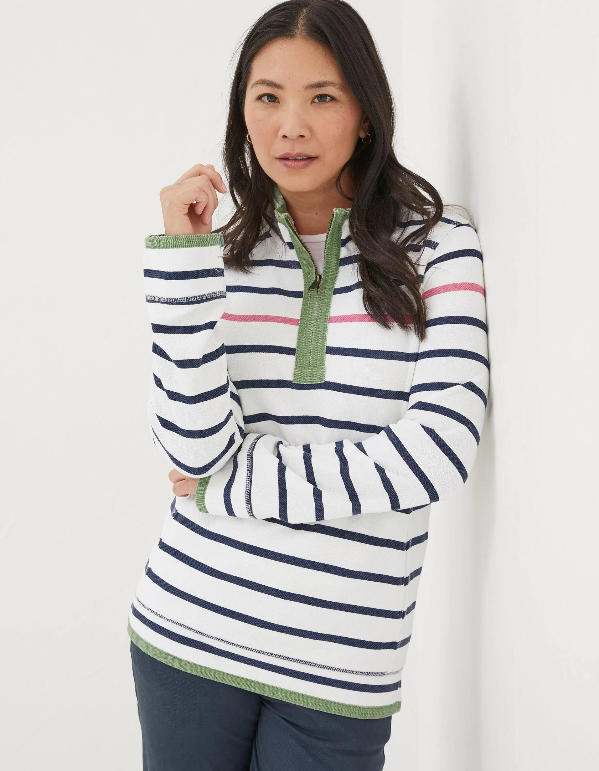 Clearance FatFace Airlie Breton Stripe Sweatshirt Ivory