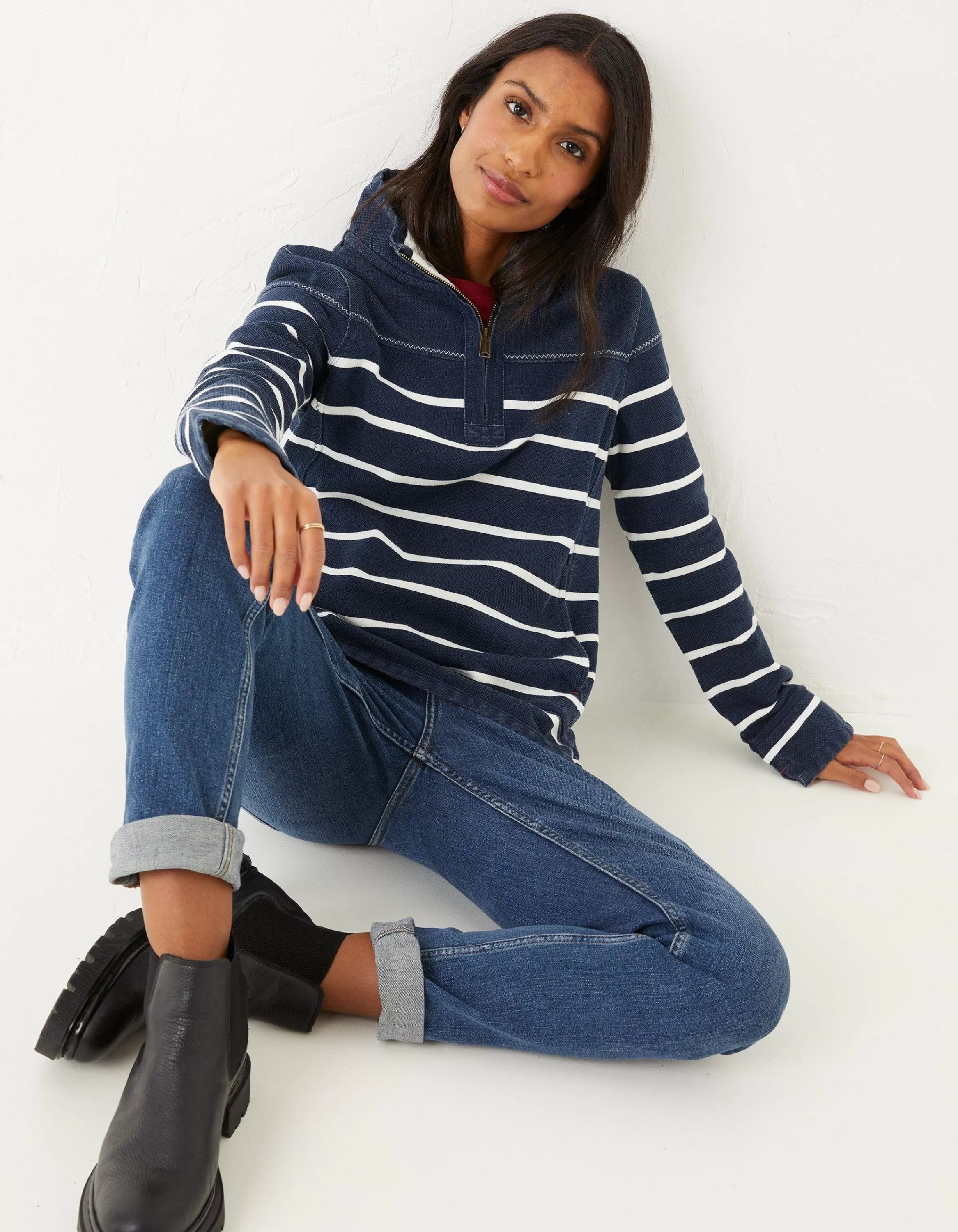 Hot FatFace Airlie Classic Breton Sweatshirt Navy