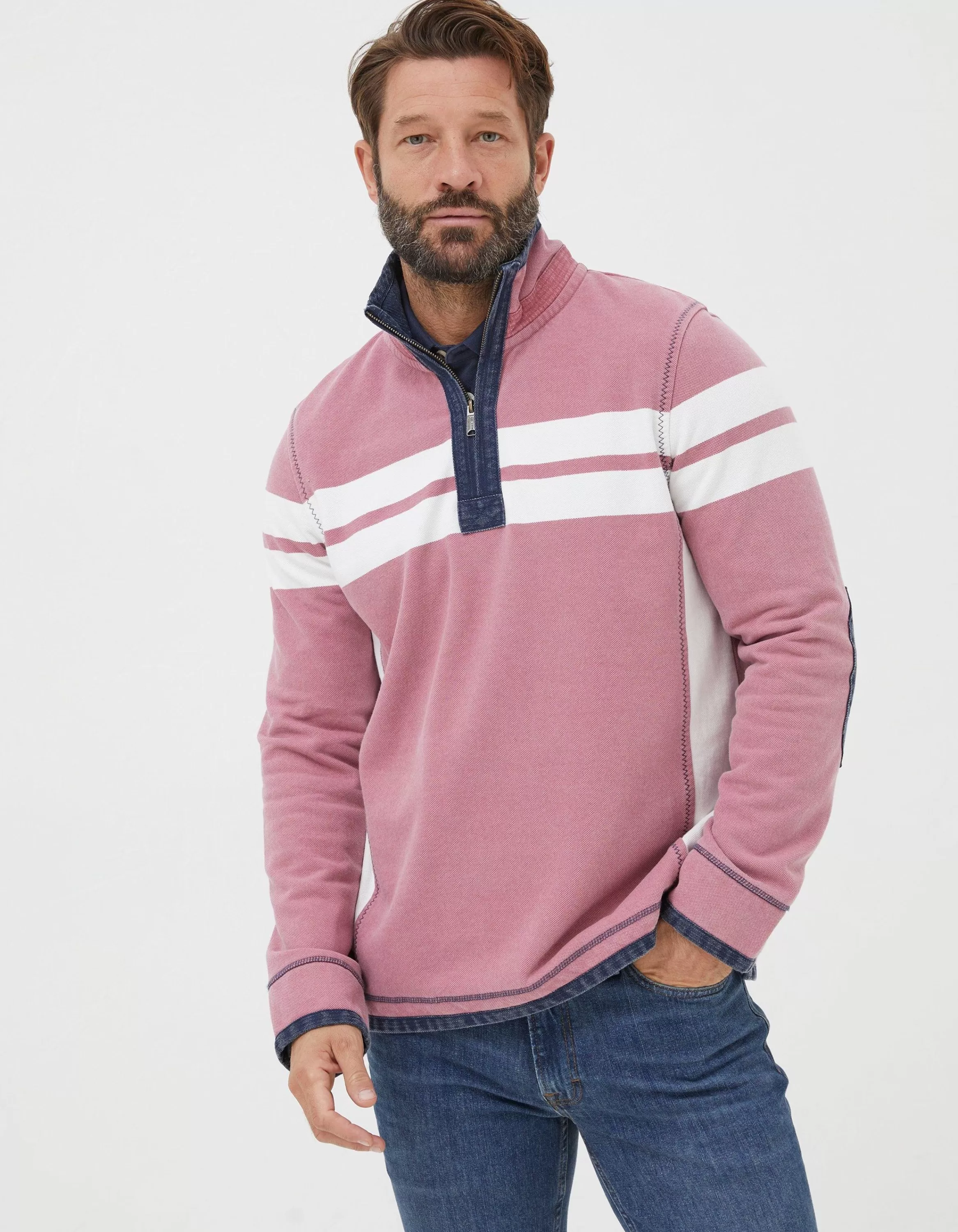 Hot FatFace Airlie Multi Chest Stripe Sweatshirt Light Pink