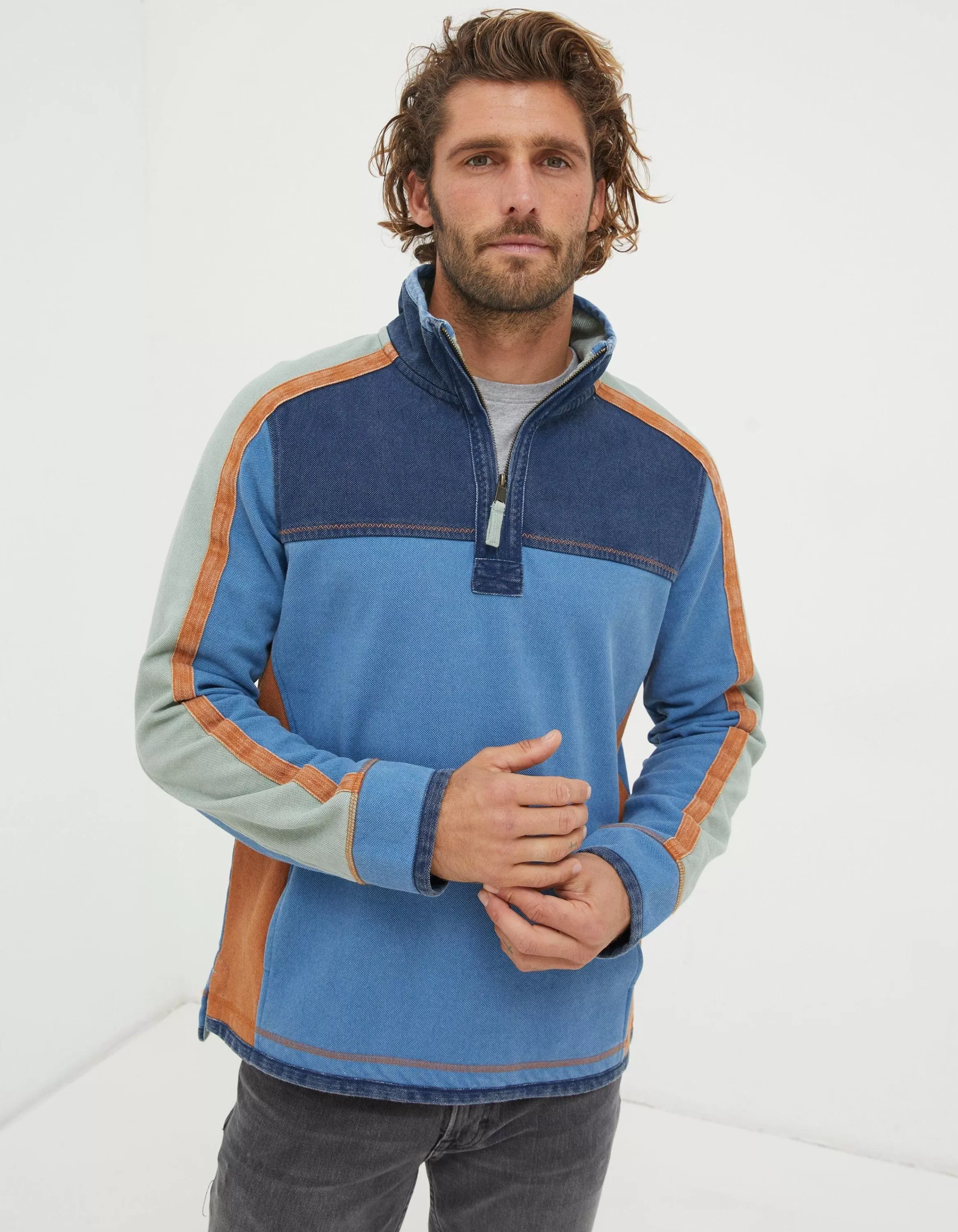 Hot FatFace Airlie Panel Contrast Sweatshirt Light Blue