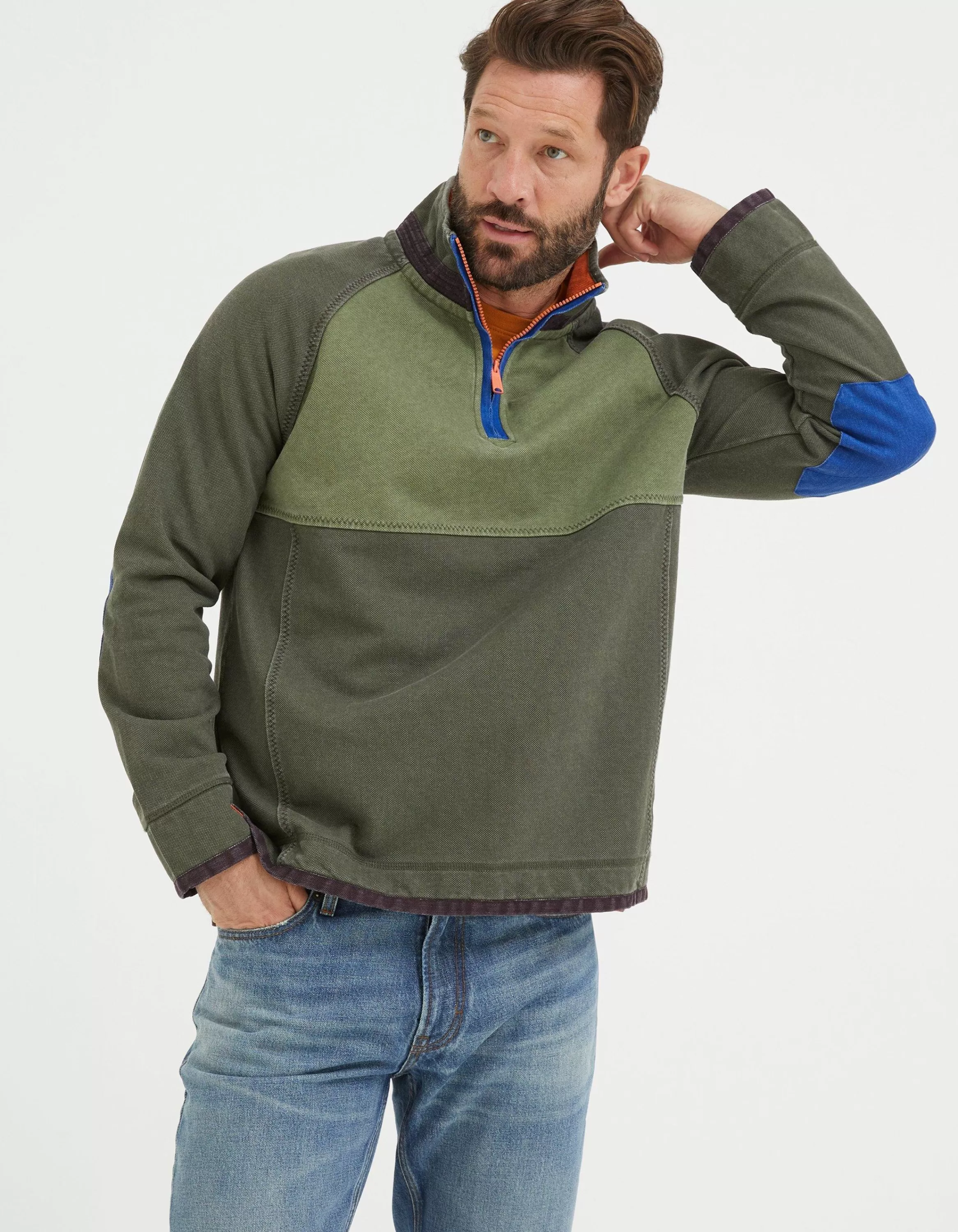 Discount FatFace Airlie Panel Sweatshirt Olive Green