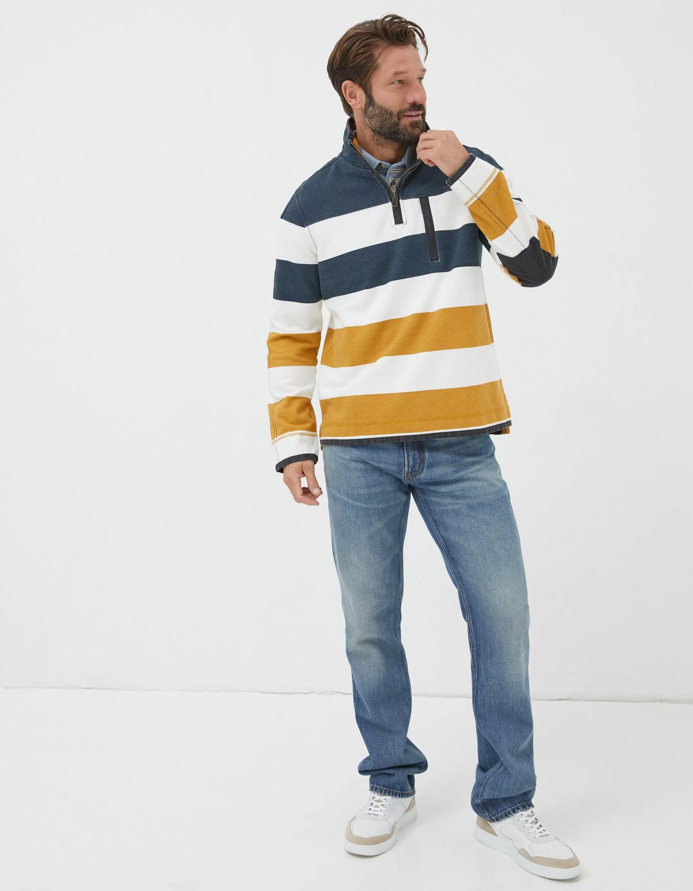 Best FatFace Airlie Rugby Stripe Sweatshirt Yellow