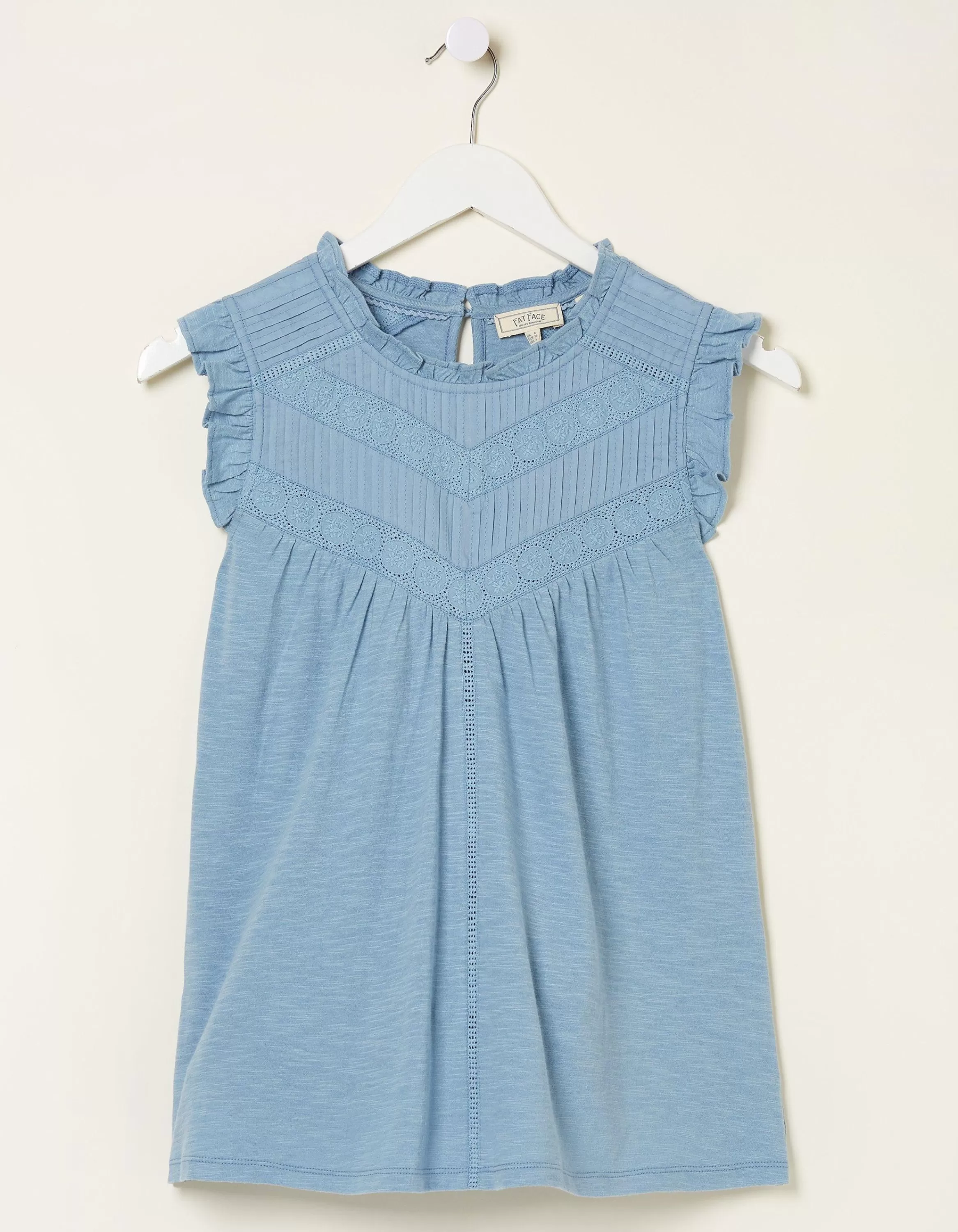 Shop FatFace Ali Frill Sleeve Top Light Blue