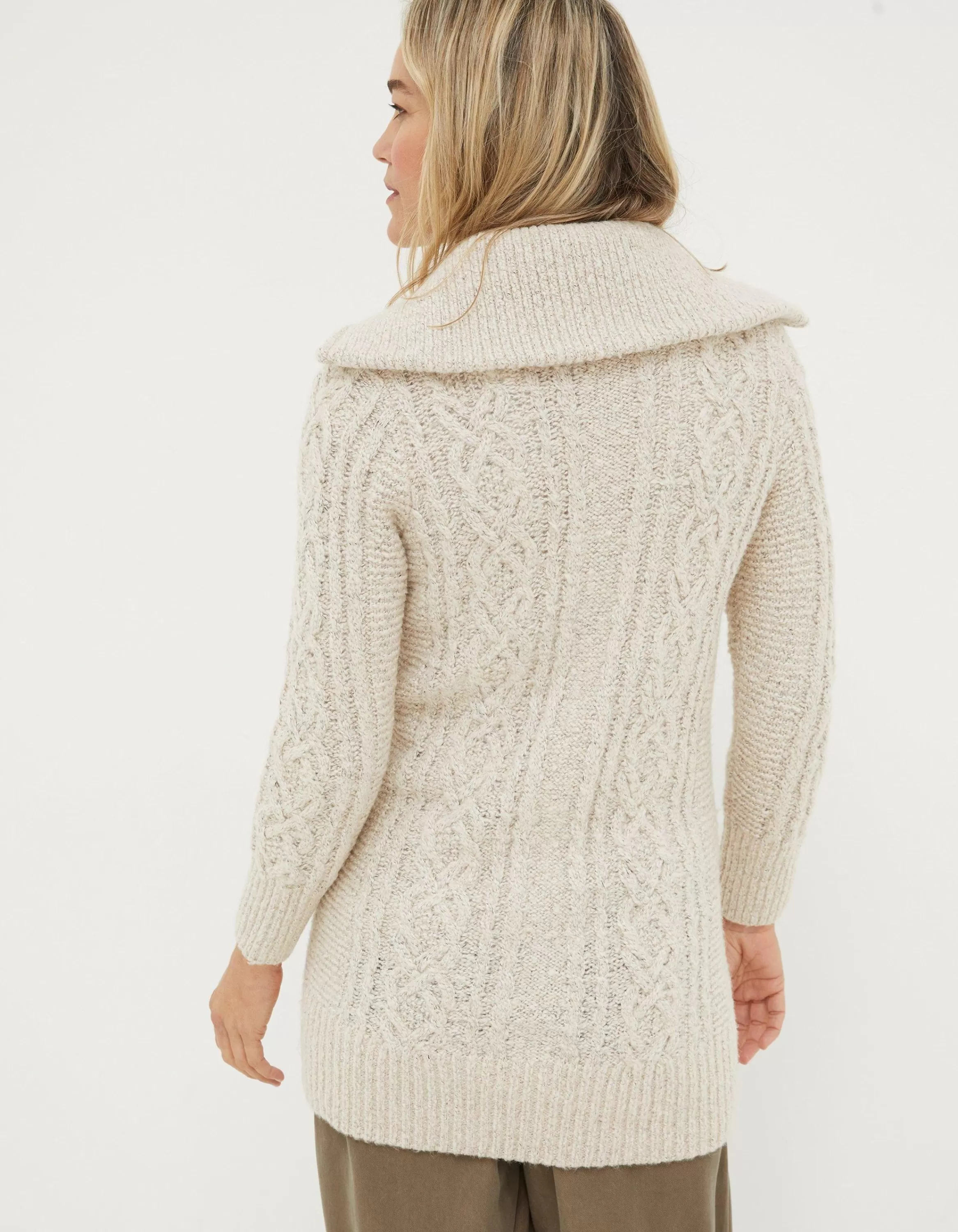 Sale FatFace Alicia Collar Cable Knit Cardigan Ivory